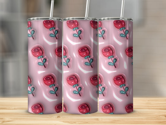 Pink Rose Patterned Tumblers with Straw product
