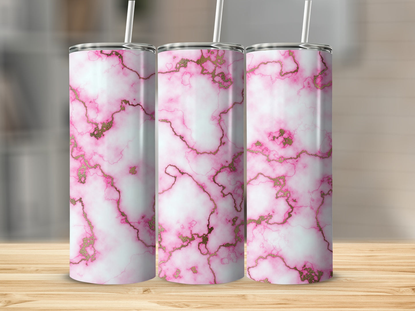 Pink Veins Gold Marble on White Texture Pattern Tumblers
