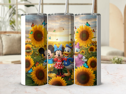 Sunflower and Cartoon Character Insulated Tumbler Cup