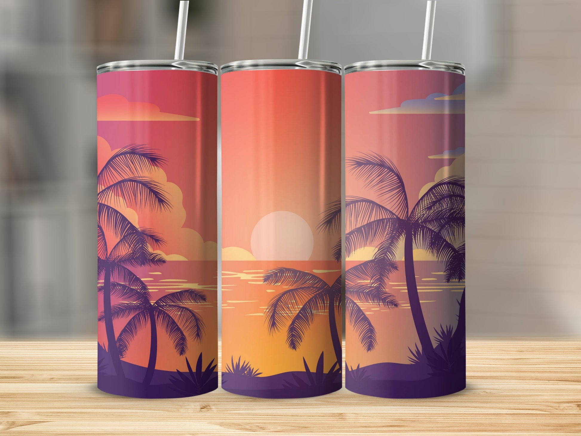 Tropical Sunset with Palm Trees Insulated Tumbler