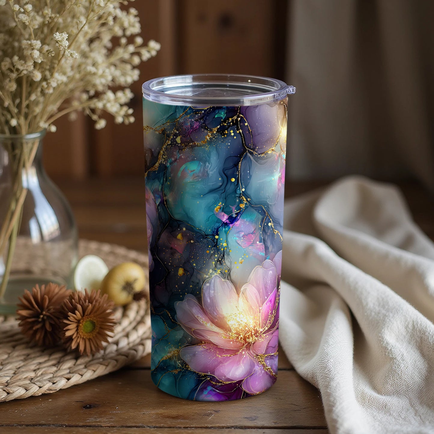 Beautiful Floral Design on Stylish Beverage Tumbler