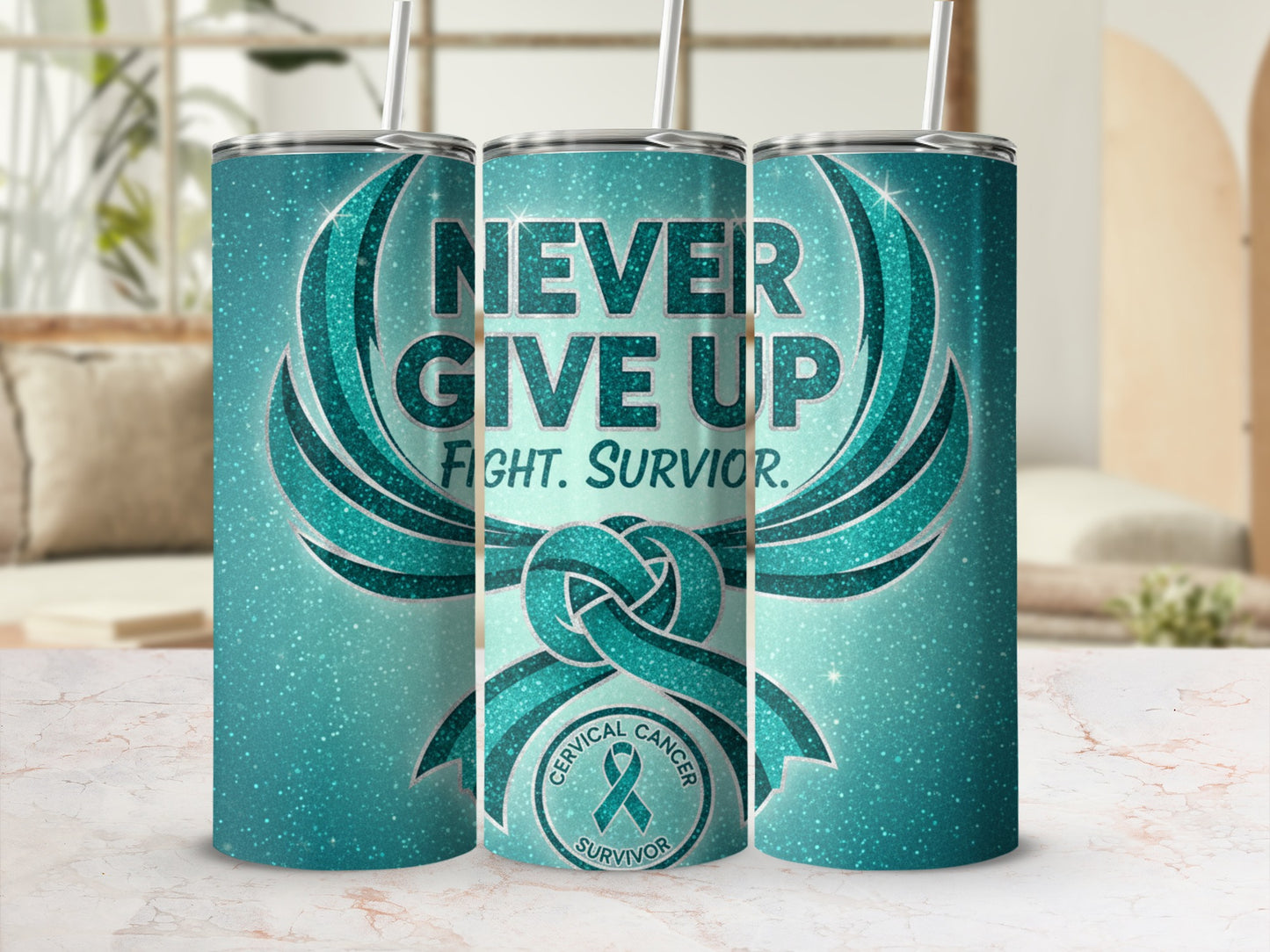 Never Give Up Fight Survivor Cervical Cancer Tumbler