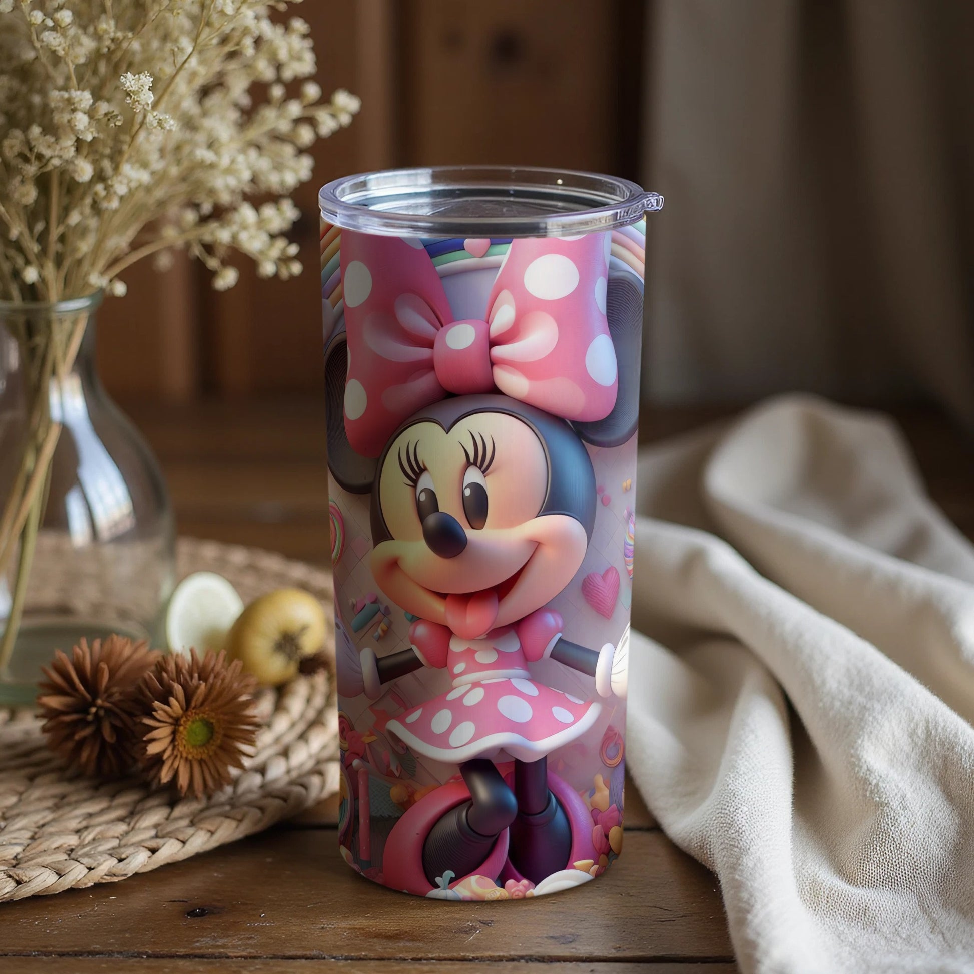 Cute Minnie Mouse Tumbler with Big Pink Polka Dot Bow