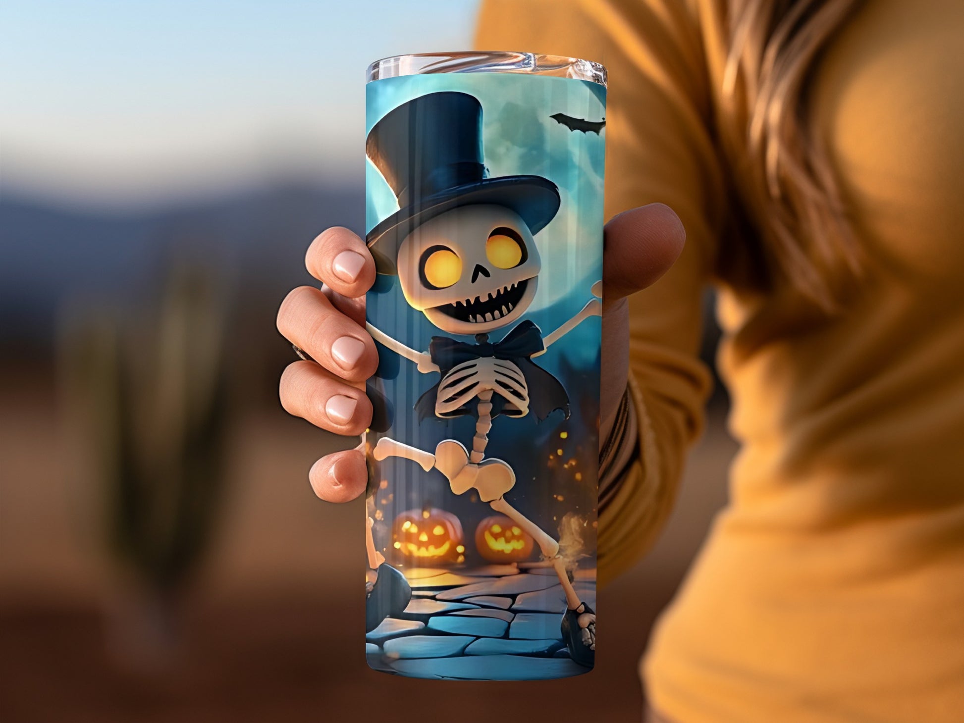 Fun Spooky Dancing Skeleton with Top Hat Tumbler Cup