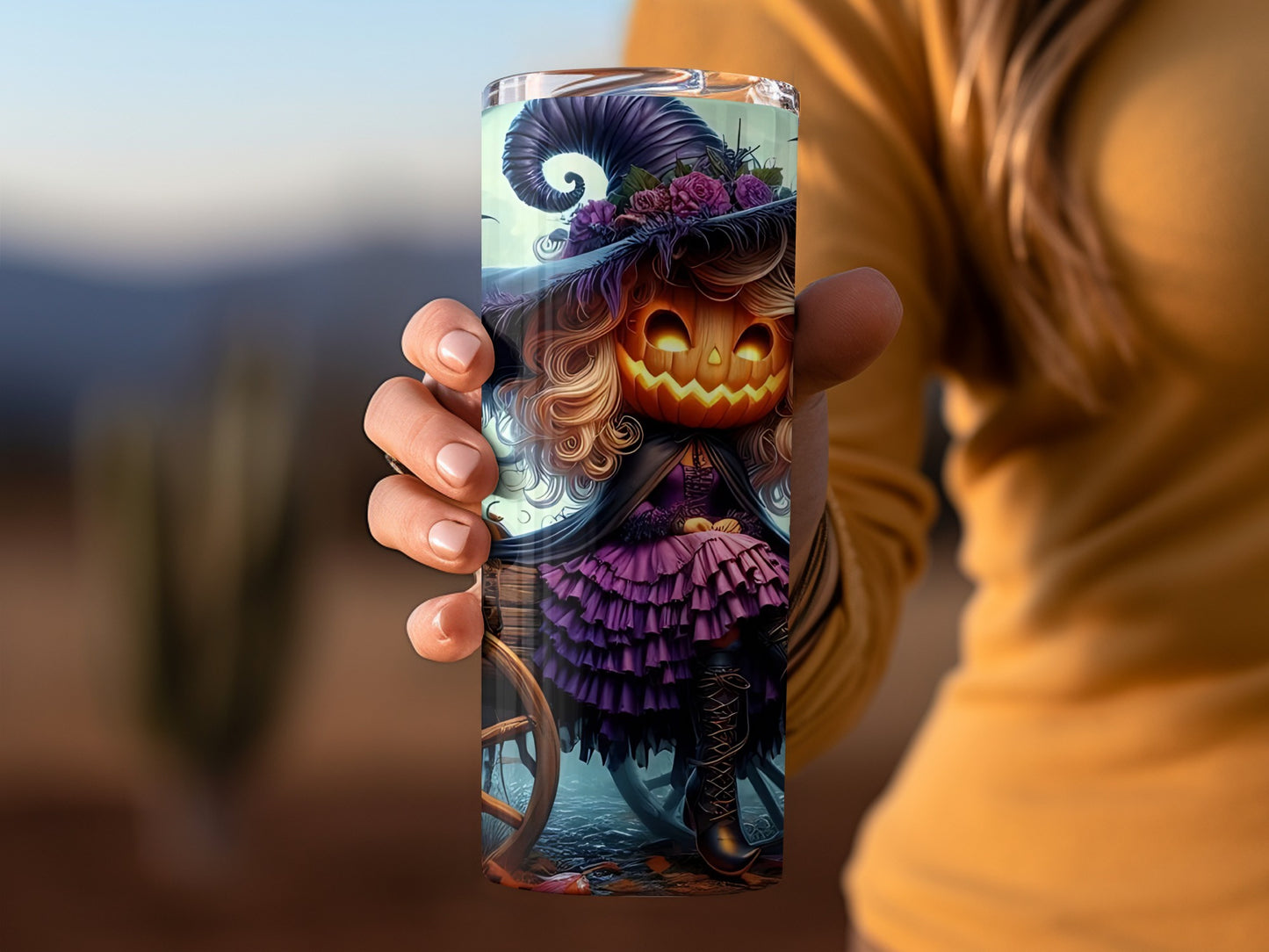 Spooky Witch with Pumpkin Head Halloween Tumbler