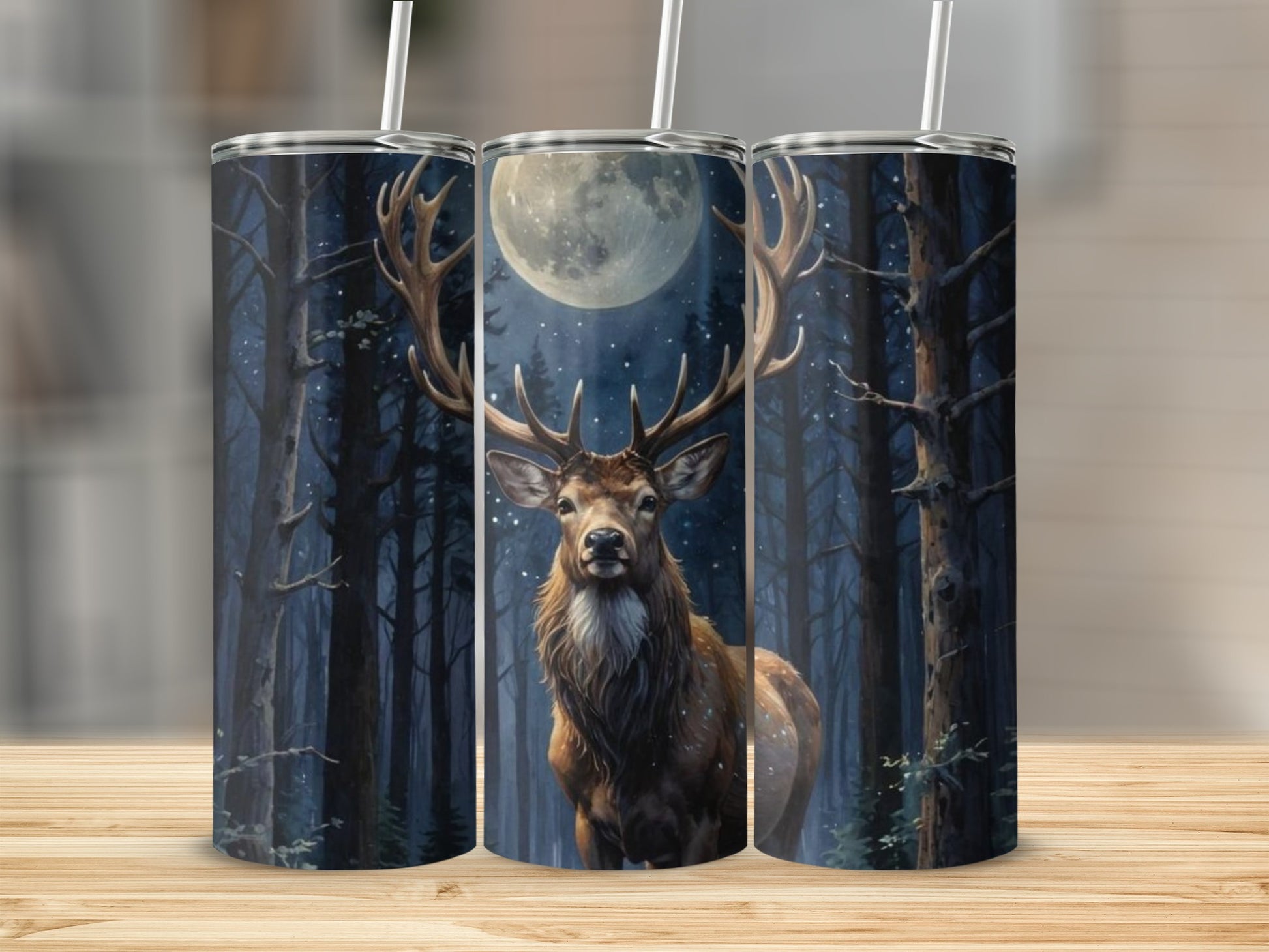 Majestic Deer Under Moonlight Tumbler Design for Nature Lovers