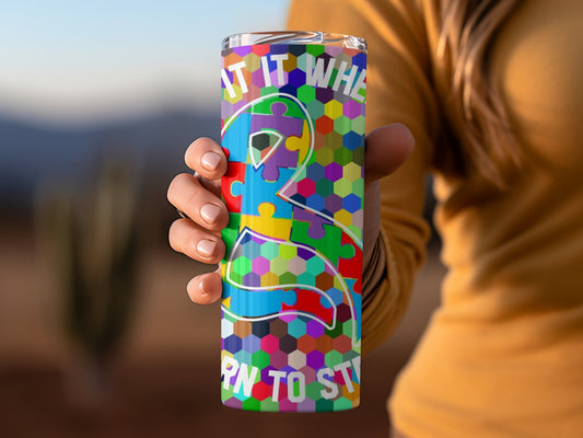 Colorful Puzzle Themed Tumbler Cup for Autism Awareness