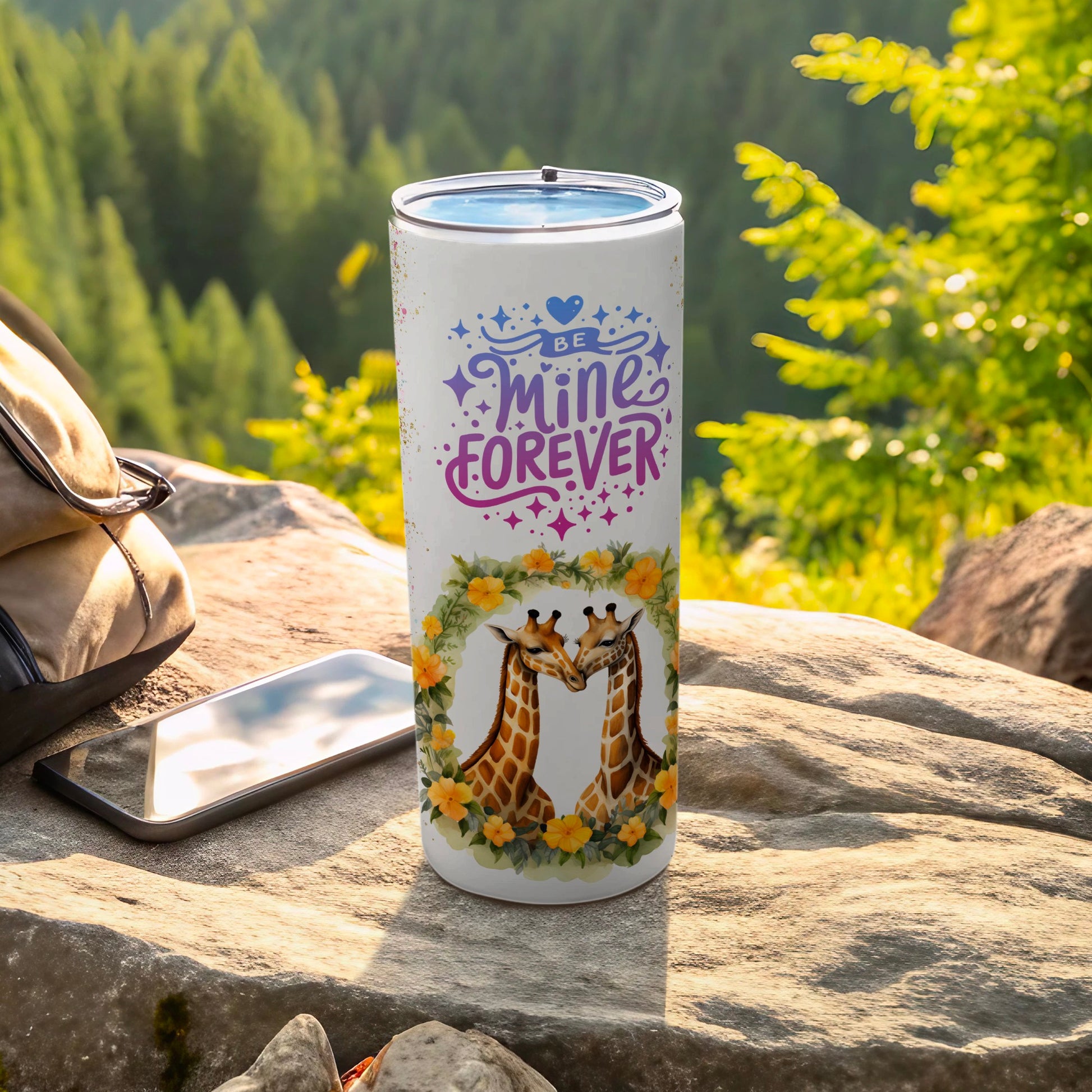 Be Mine Forever Giraffes Illustration Travel Mug