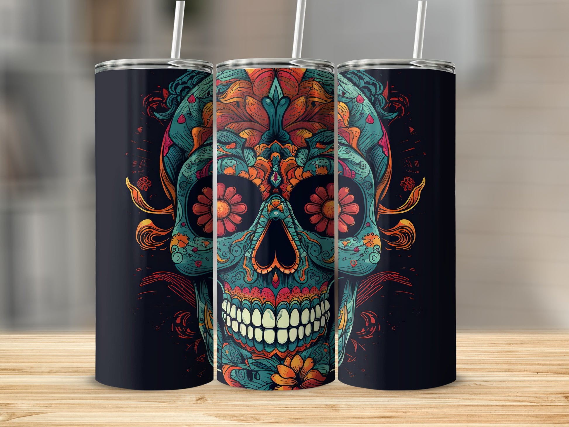 Colorful Sugar Skull Design Tumbler Cup