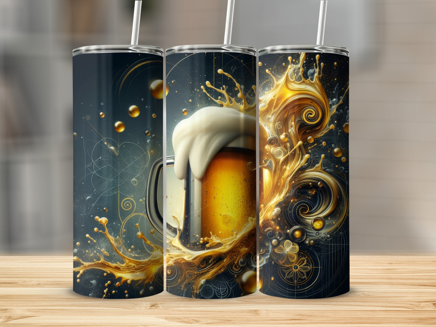 Artistic Beer and Foam Themed Tumblers