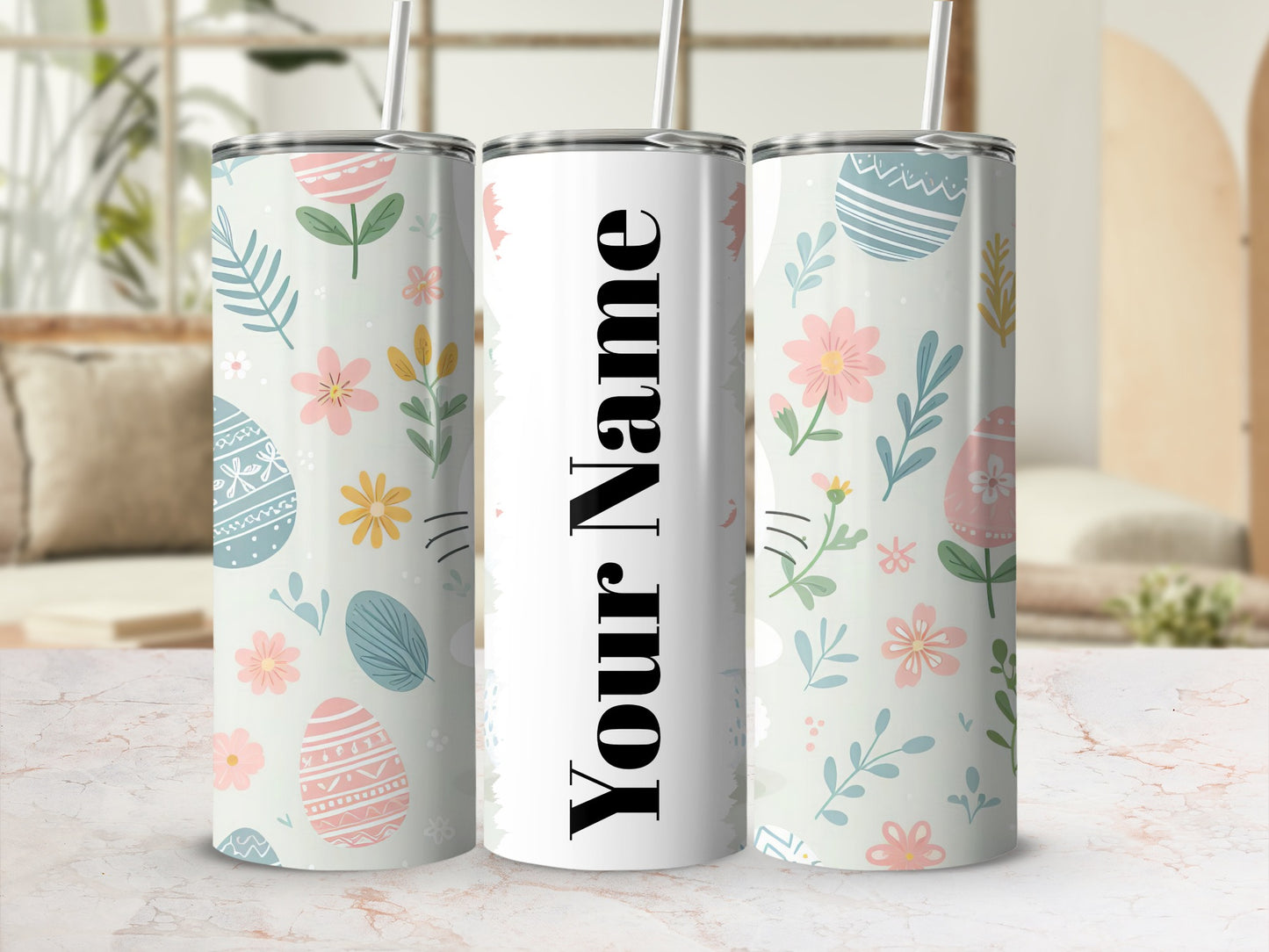 Personalized Easter Floral Design Travel Tumbler