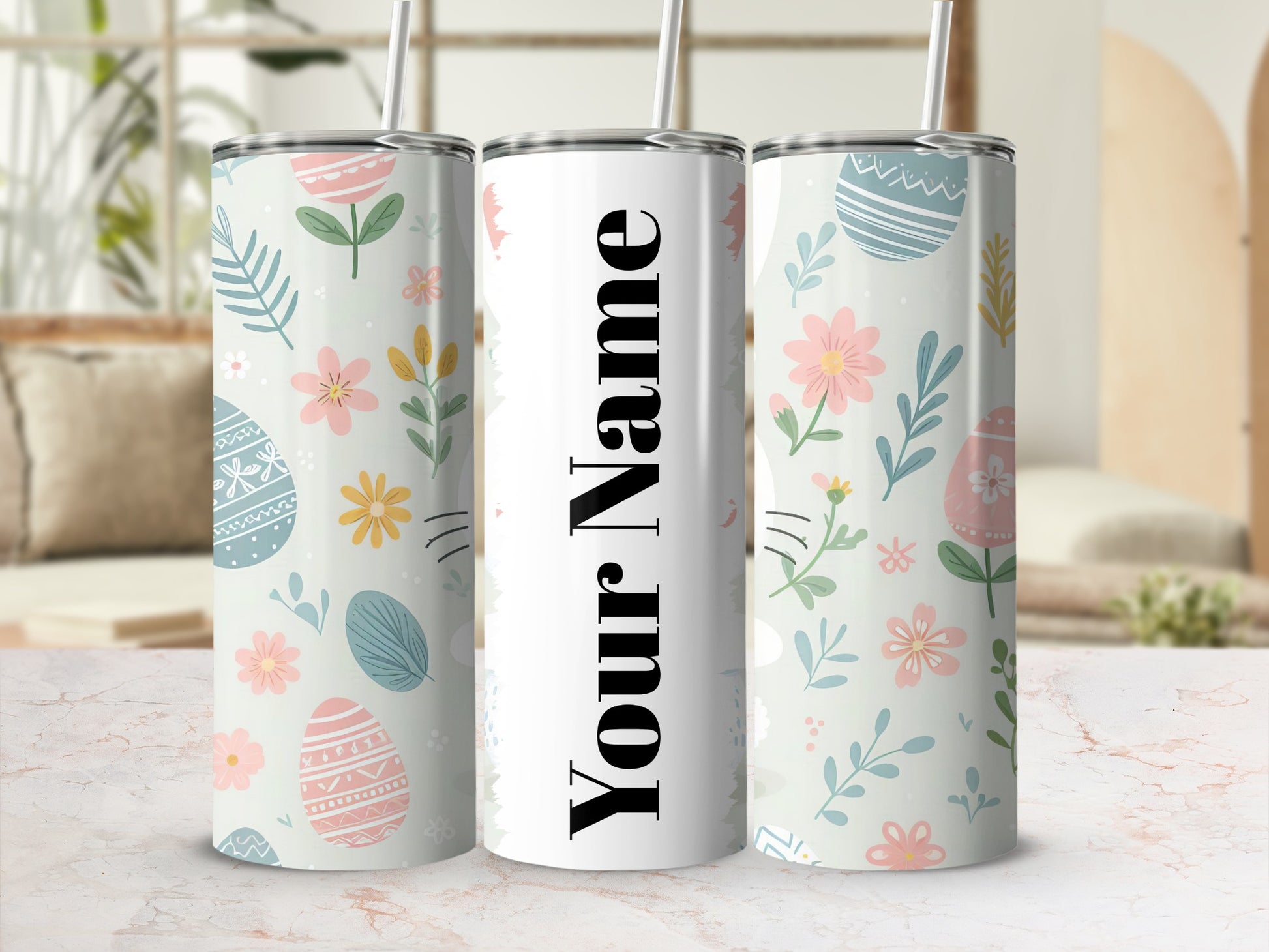 Personalized Easter Floral Design Travel Tumbler