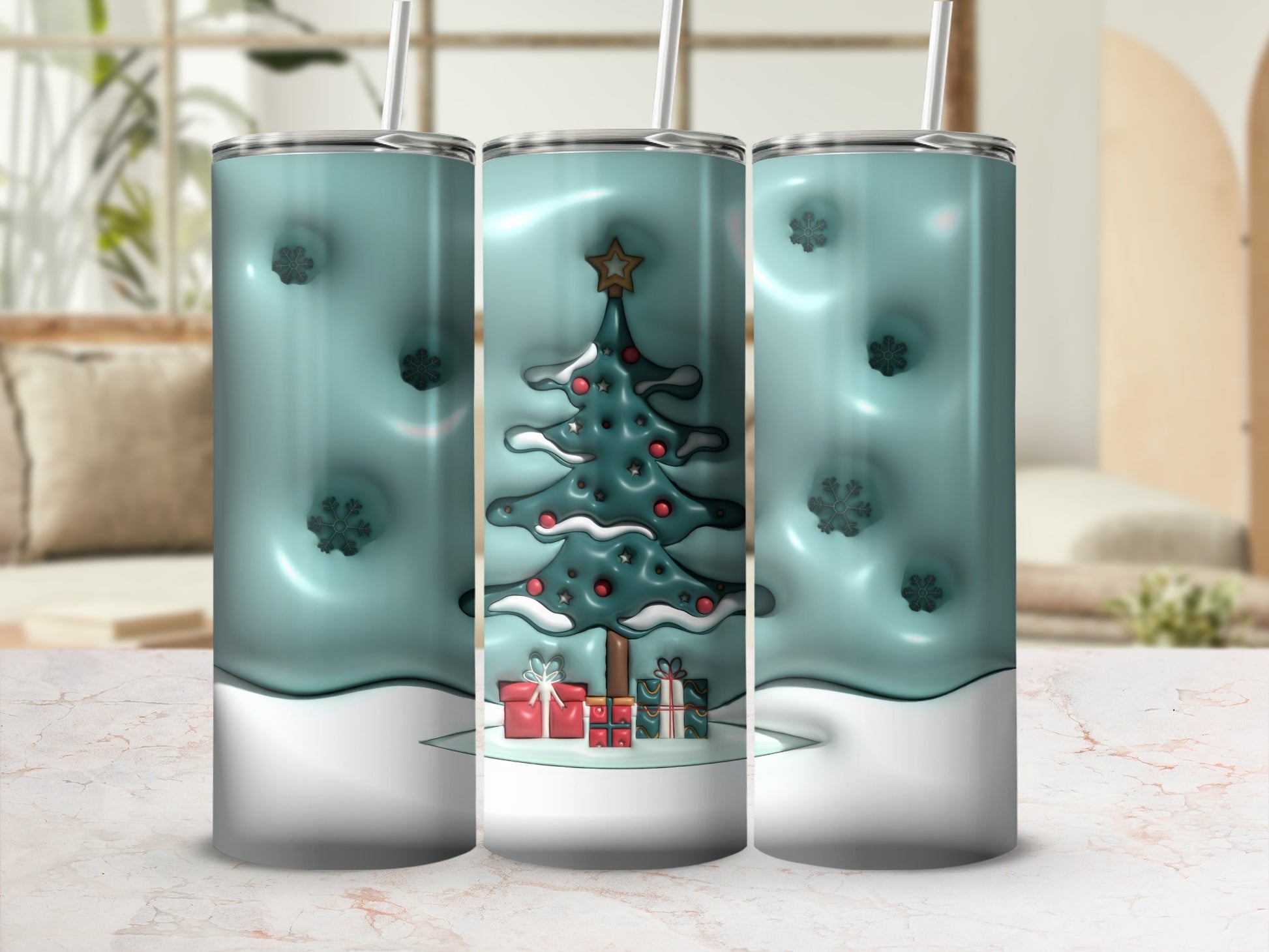 Festive Christmas Tree Tumbler with Gift Decorations