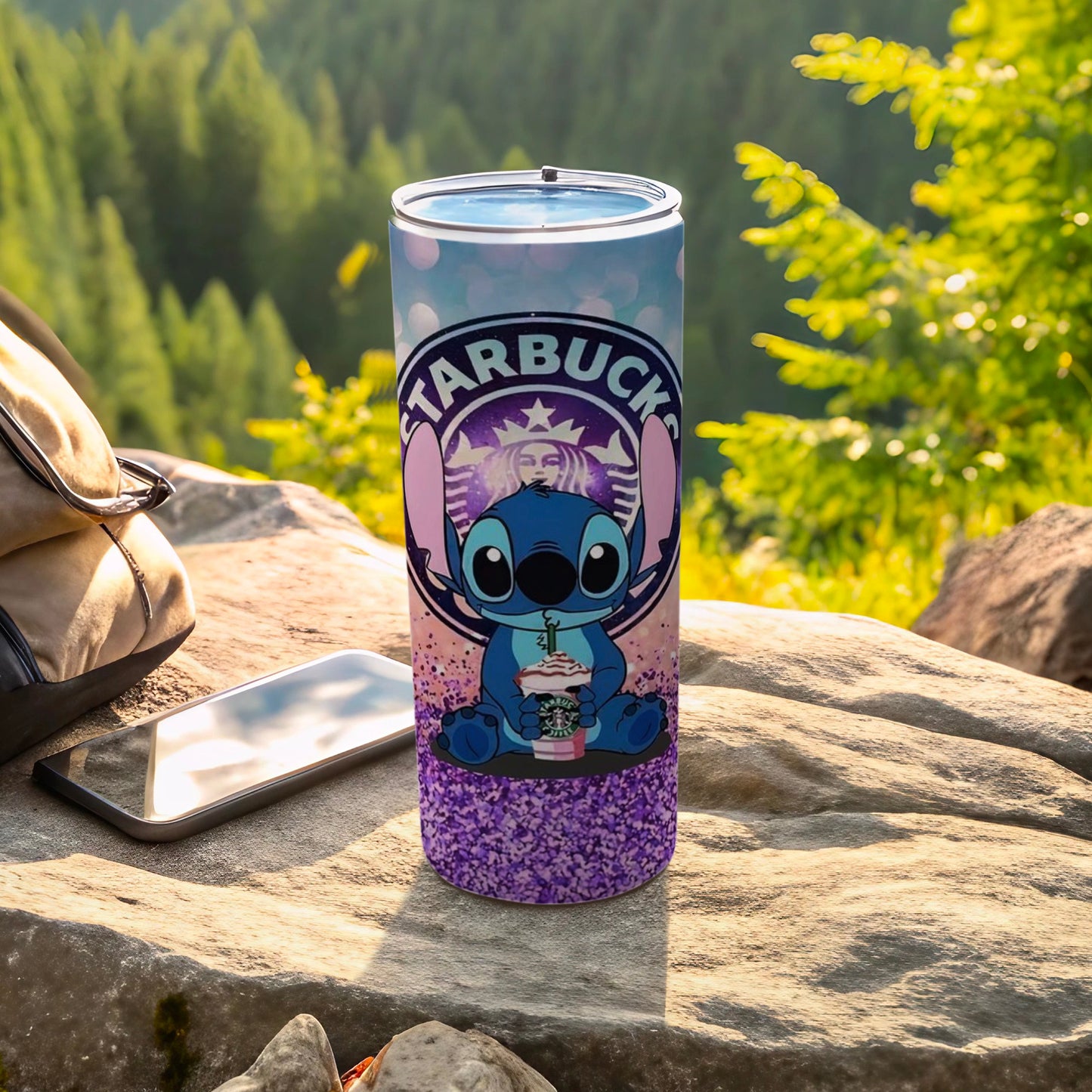 Cute Stitch Drinking Starbucks Insulated Travel Tumbler
