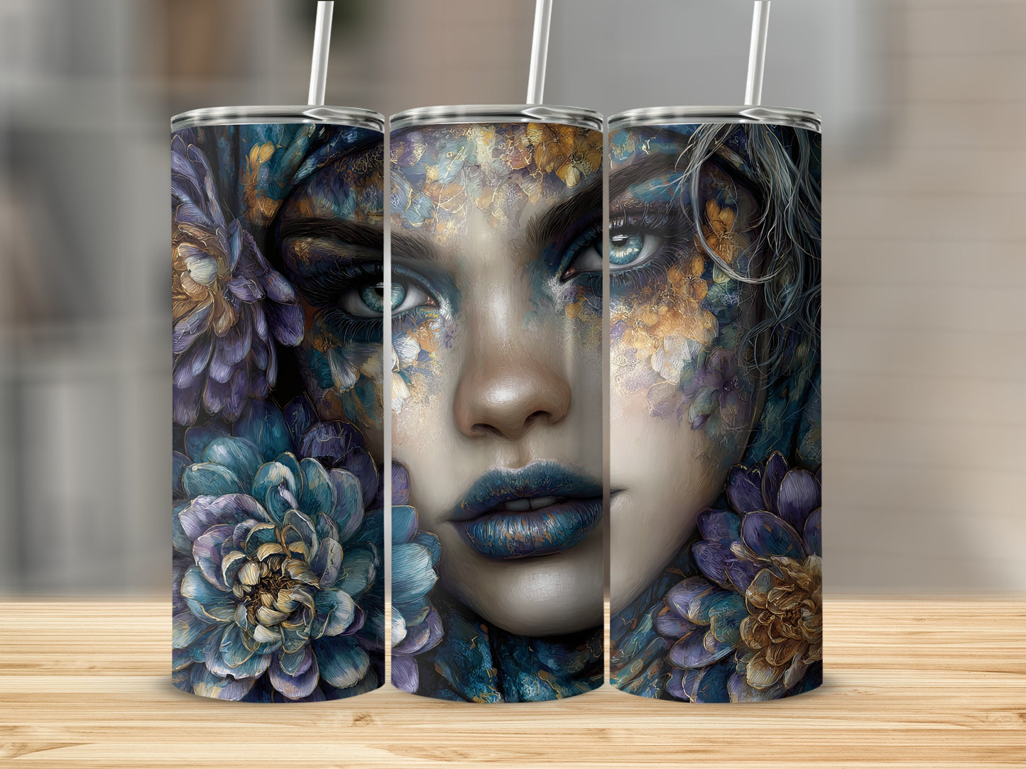Floral Face Art Design on Tall Drink Tumbler