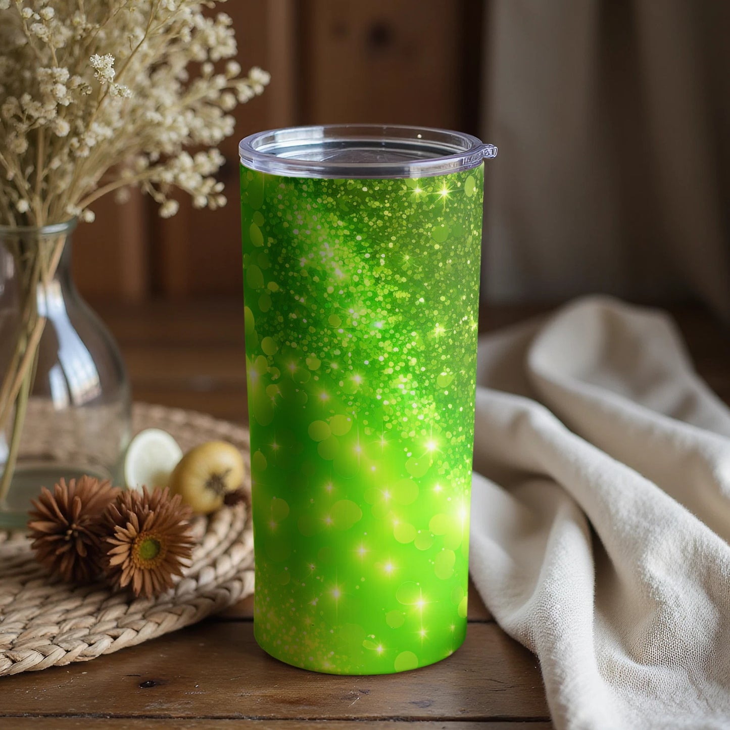 Sparkling Neon Green Tumbler for a Bright Touch