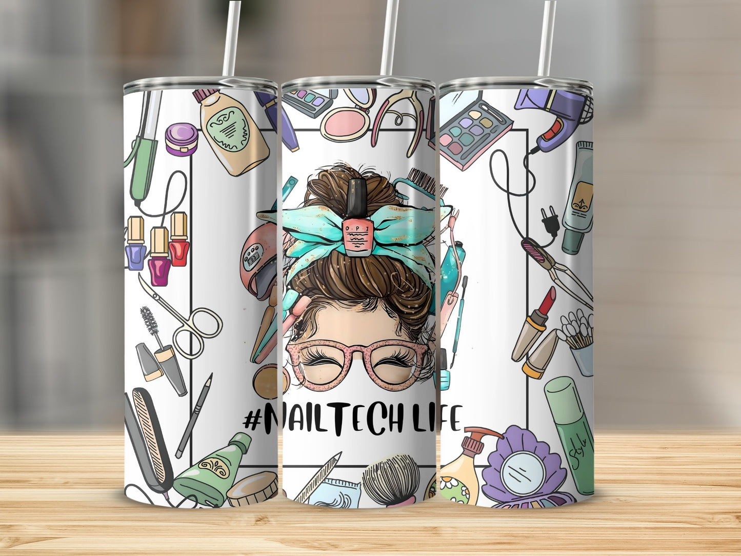 Stylish Tumbler with Nail Tech Life Design Illustration