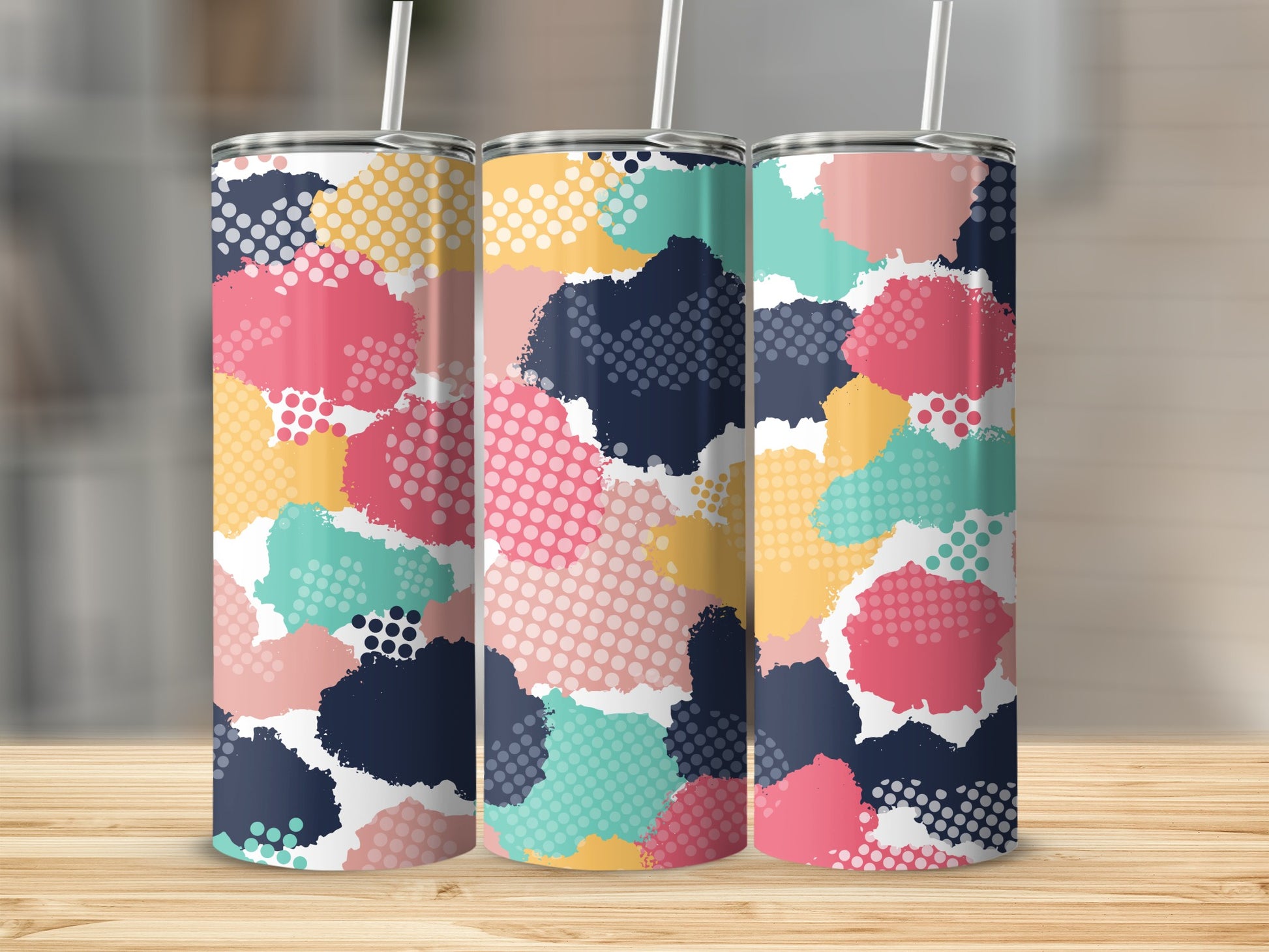 Colorful Abstract Art Pattern Tumbler with Straw