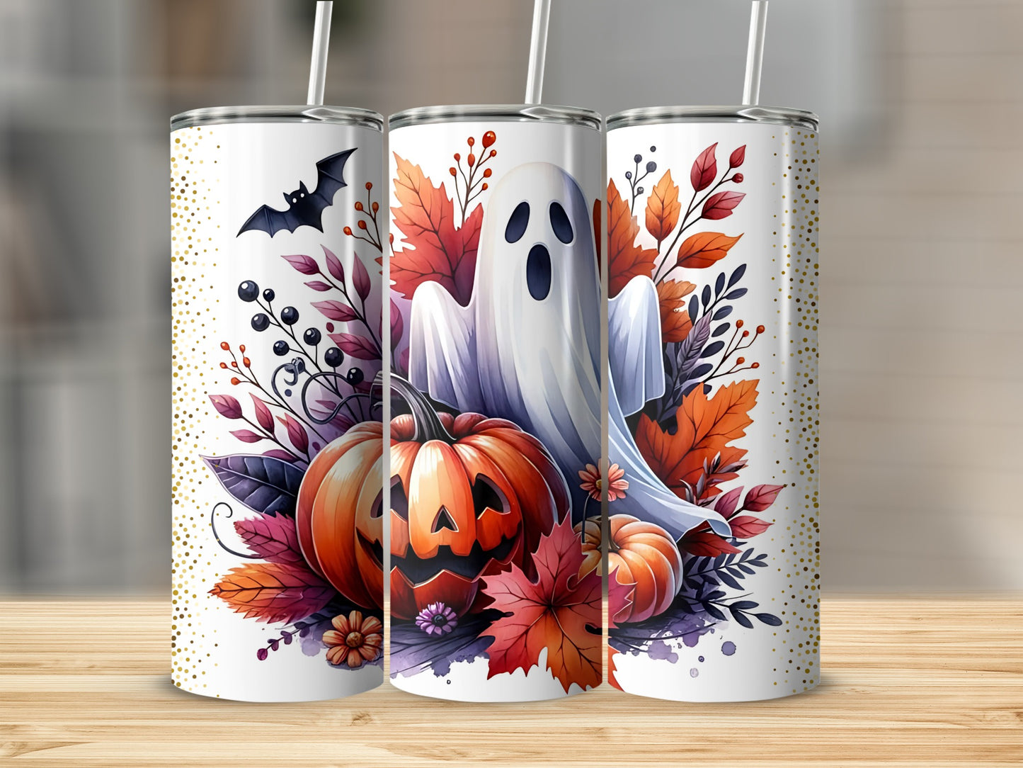 Halloween Ghost and Pumpkin Spooky Tumbler Product