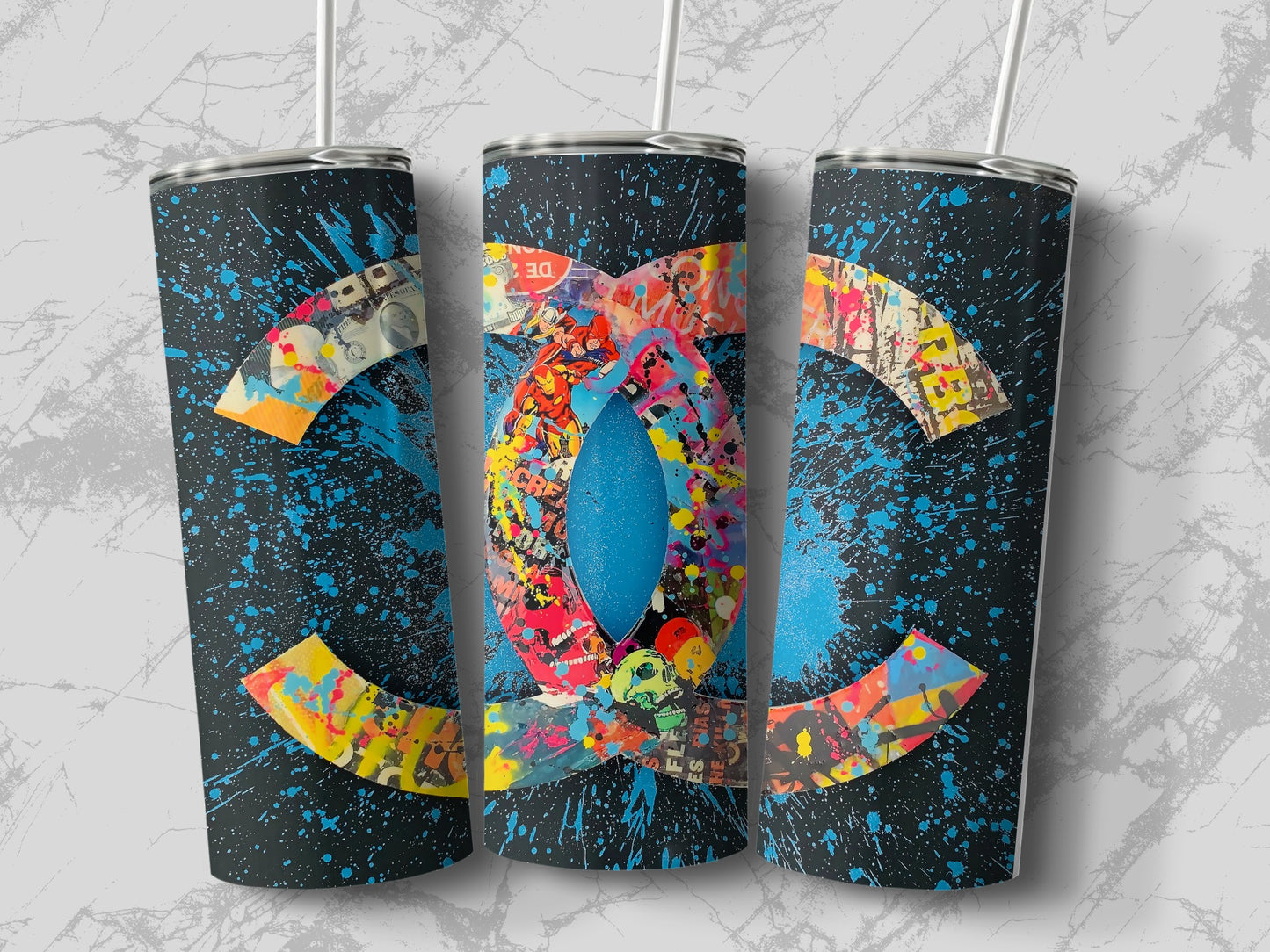 Vibrant and Artistic Blue Splatter Tumbler Design