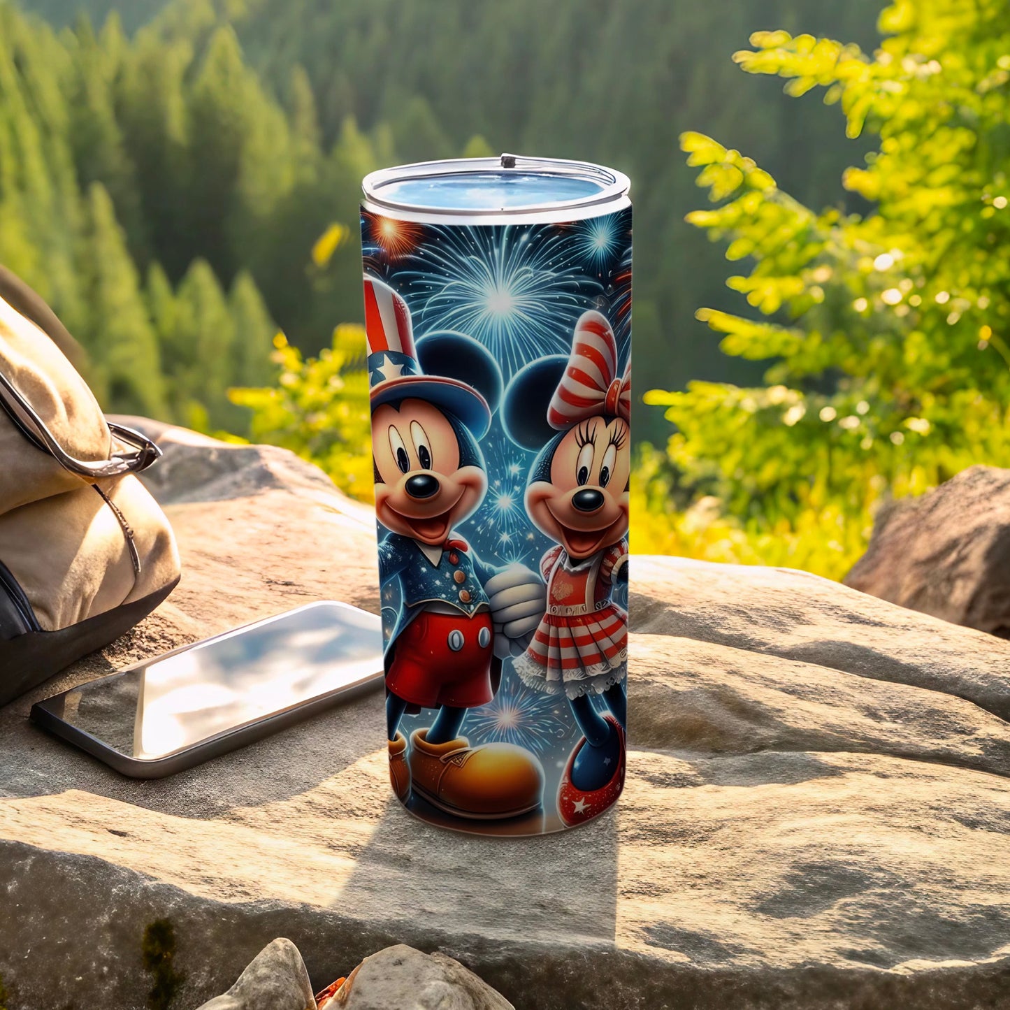 Patriotic Mickey and Minnie Mouse Tumbler with Fireworks