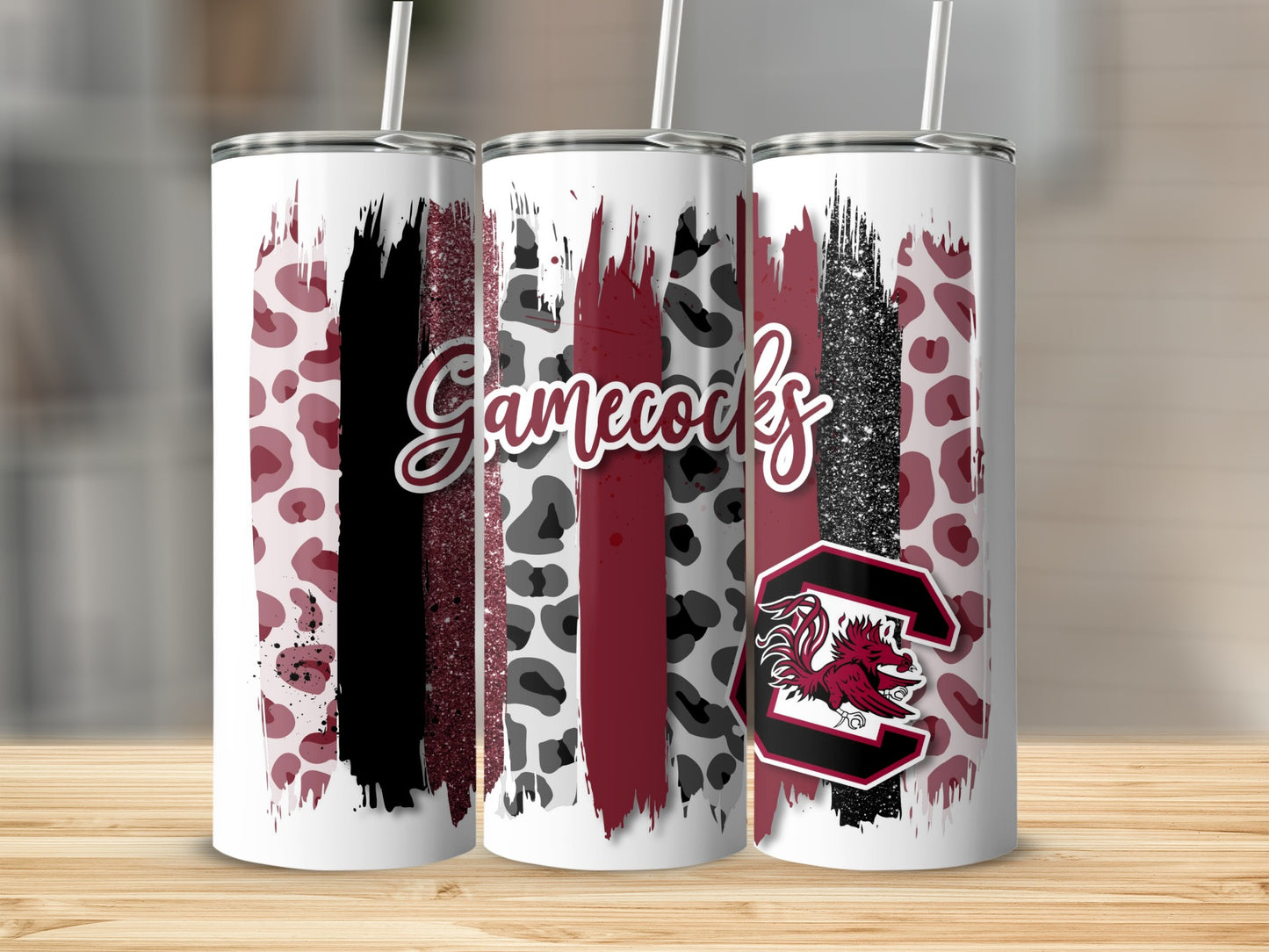 Gamecocks University Animal Prints Stripes Design Tumblers