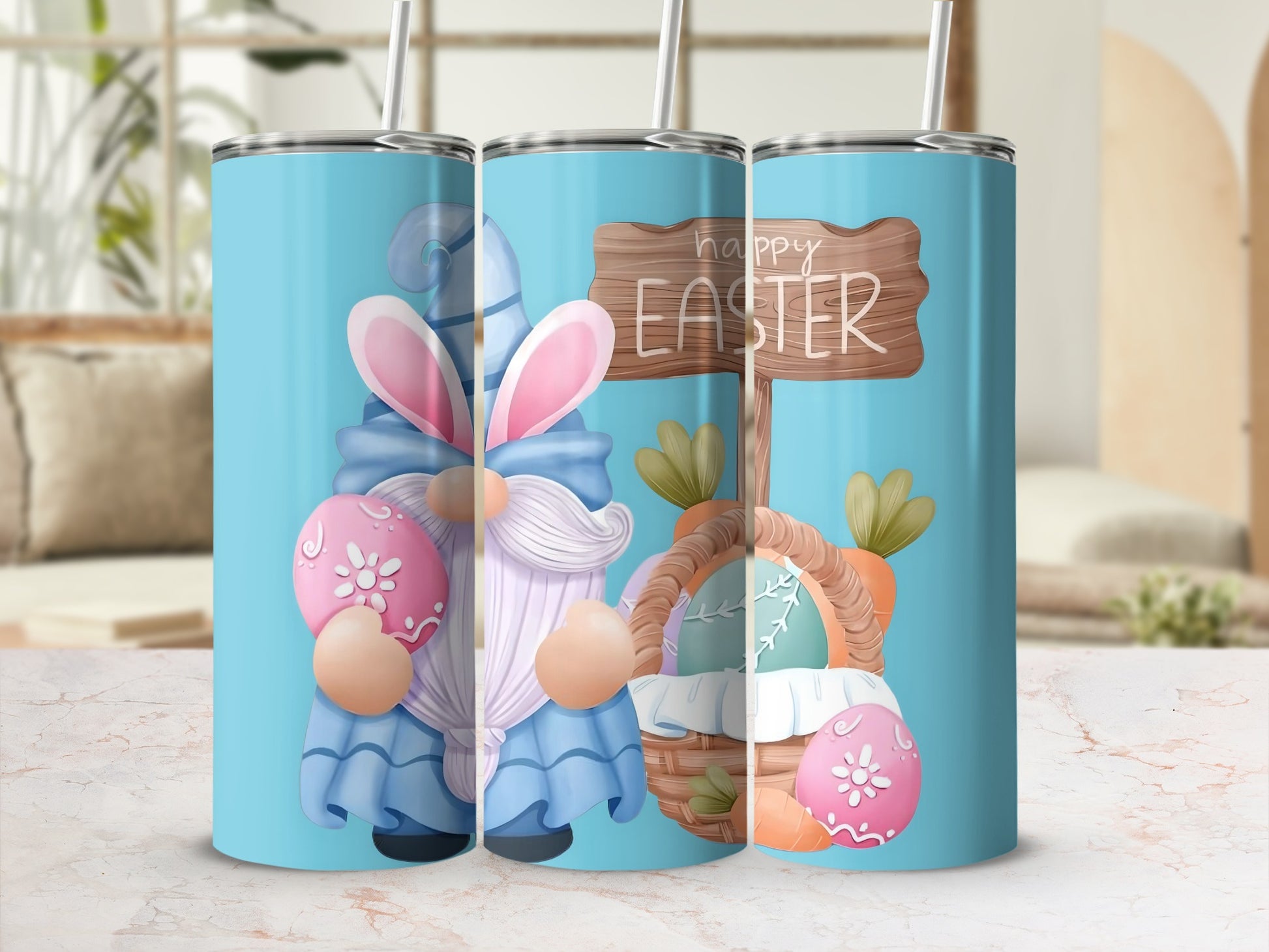 Easter Bunny Gnome with Eggs Tumbler Cup
