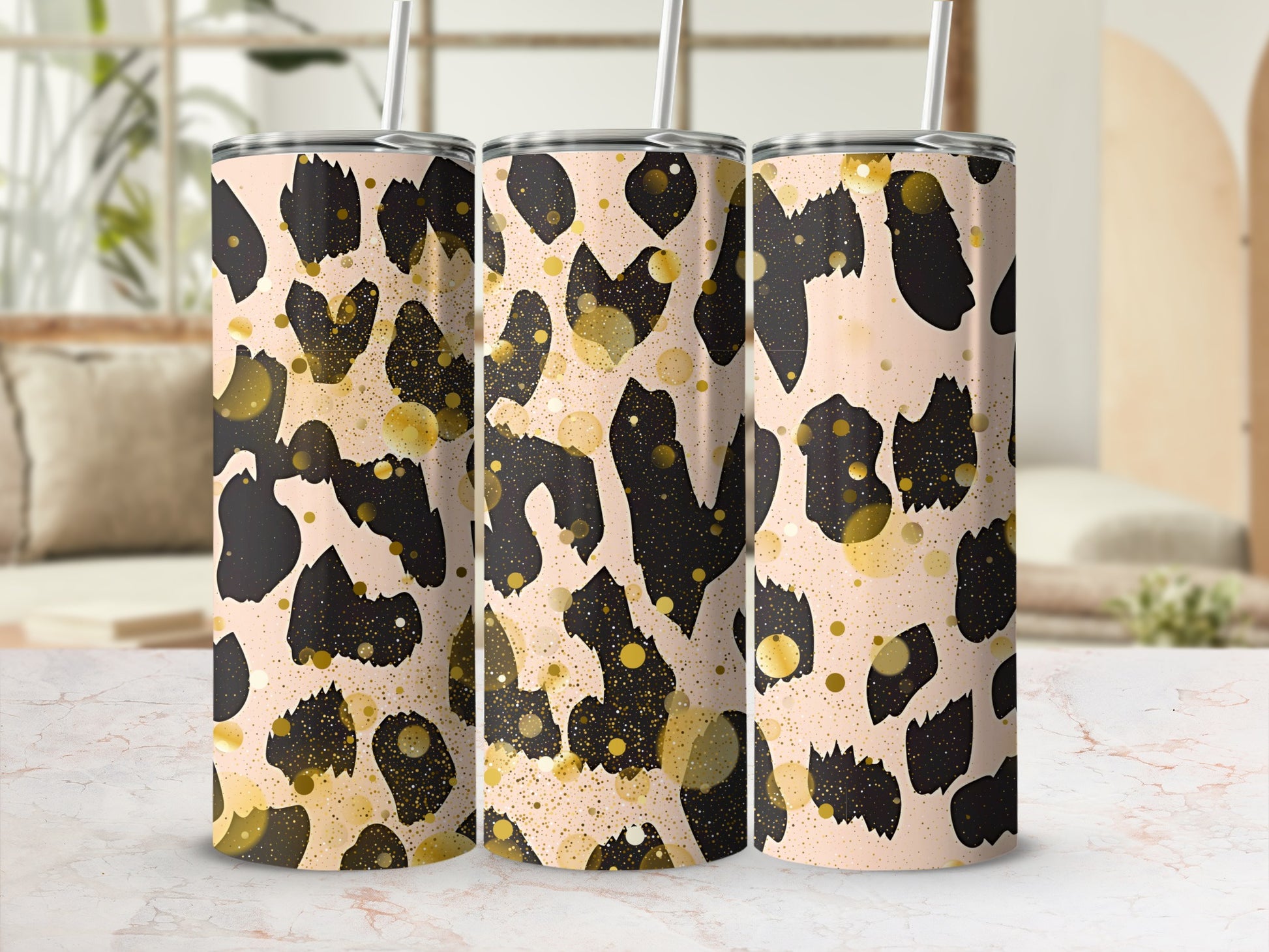 Chic Leopard Print Insulated Tumbler with Straw Tumbler