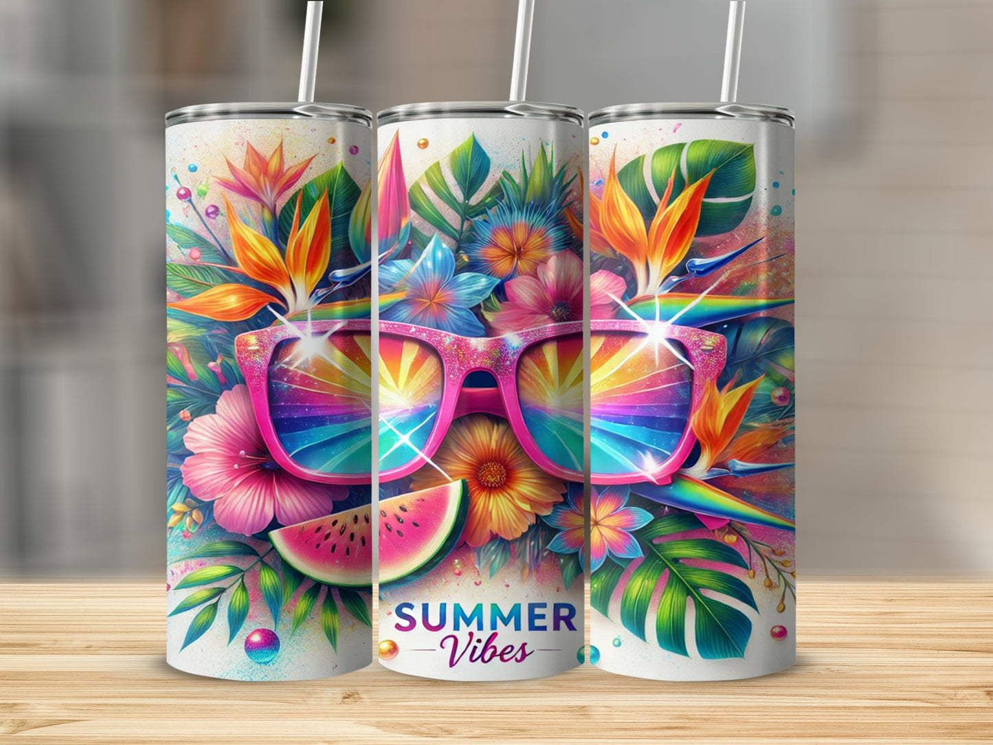 Colorful Summer Vibes Tropical Floral Tumbler Cups