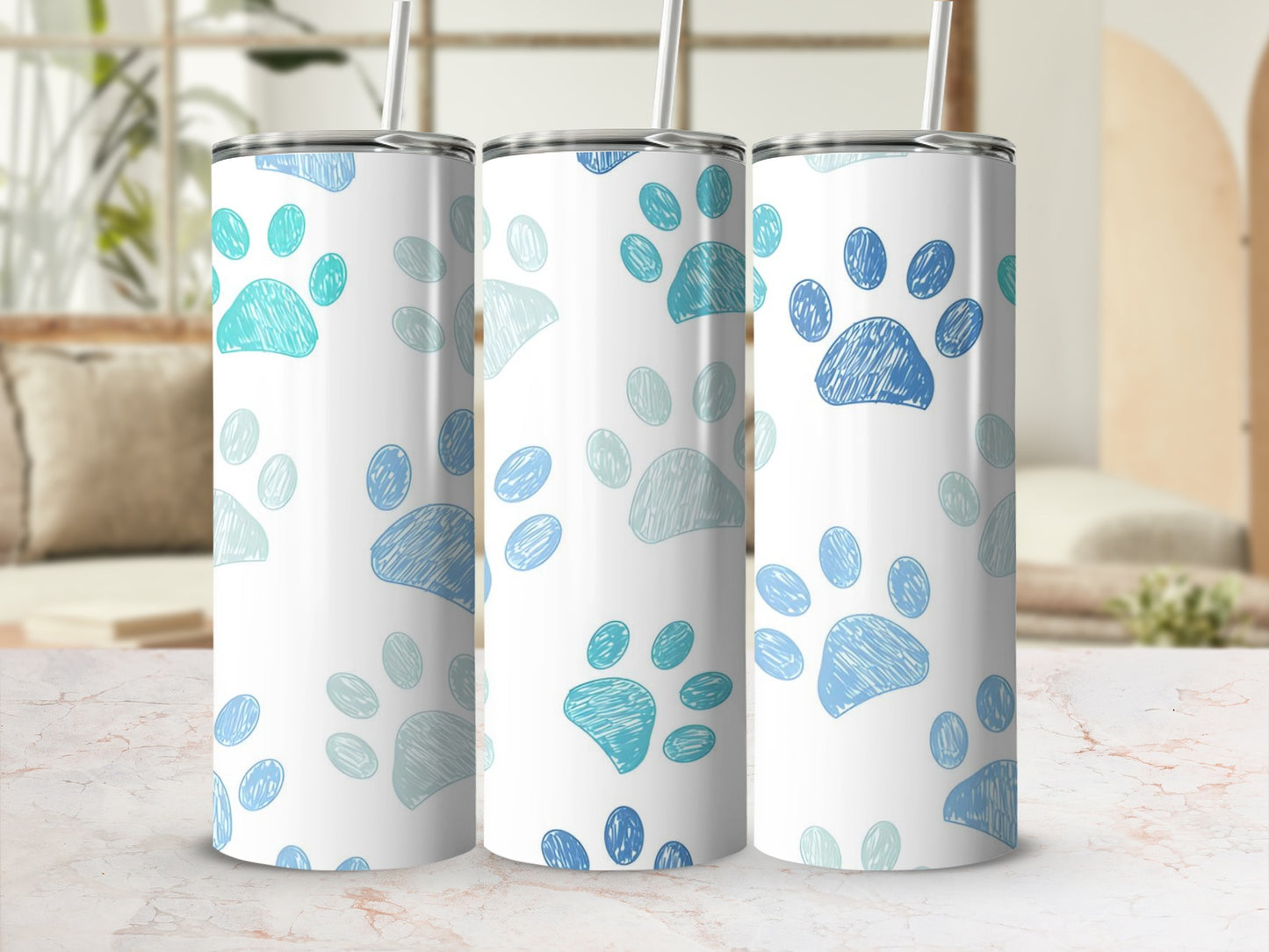 Blue and Teal Paw Print Design Vacuum Insulated Tumbler