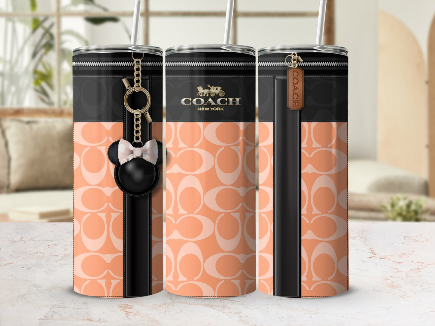 Coach New York Pink and Black Iconic Pattern Tumbler