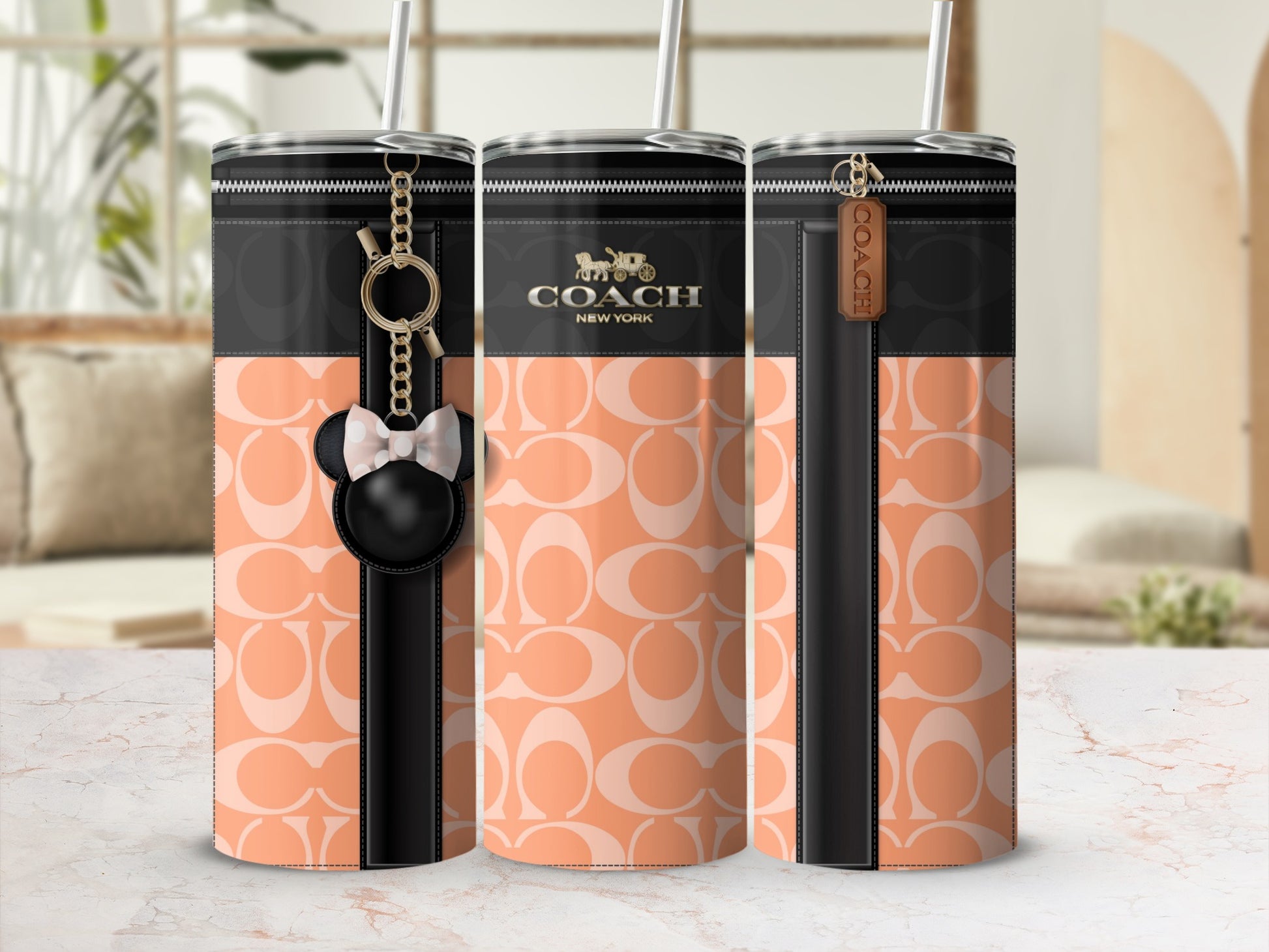 Coach New York Pink and Black Iconic Pattern Tumbler