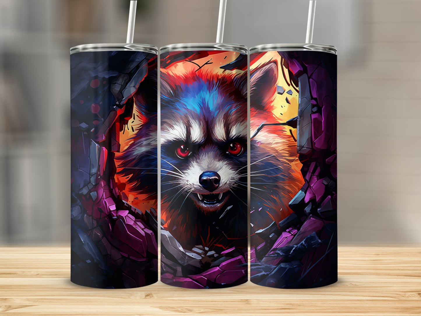 Vivid Raccoon Art Design Insulated Tumbler Product
