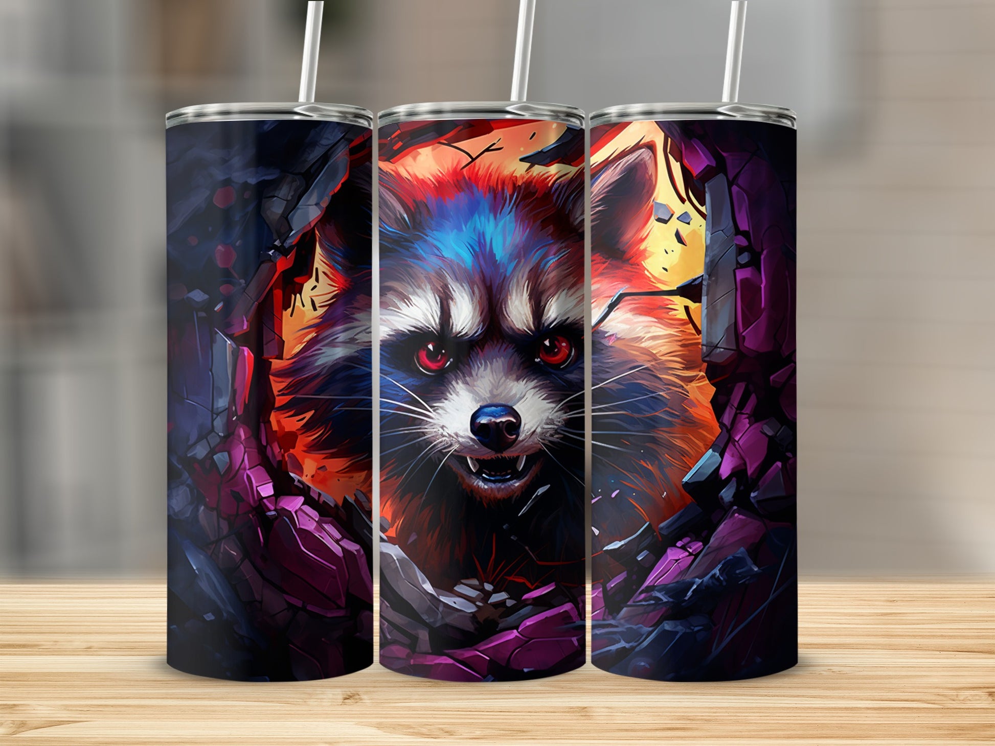 Vivid Raccoon Art Design Insulated Tumbler Product