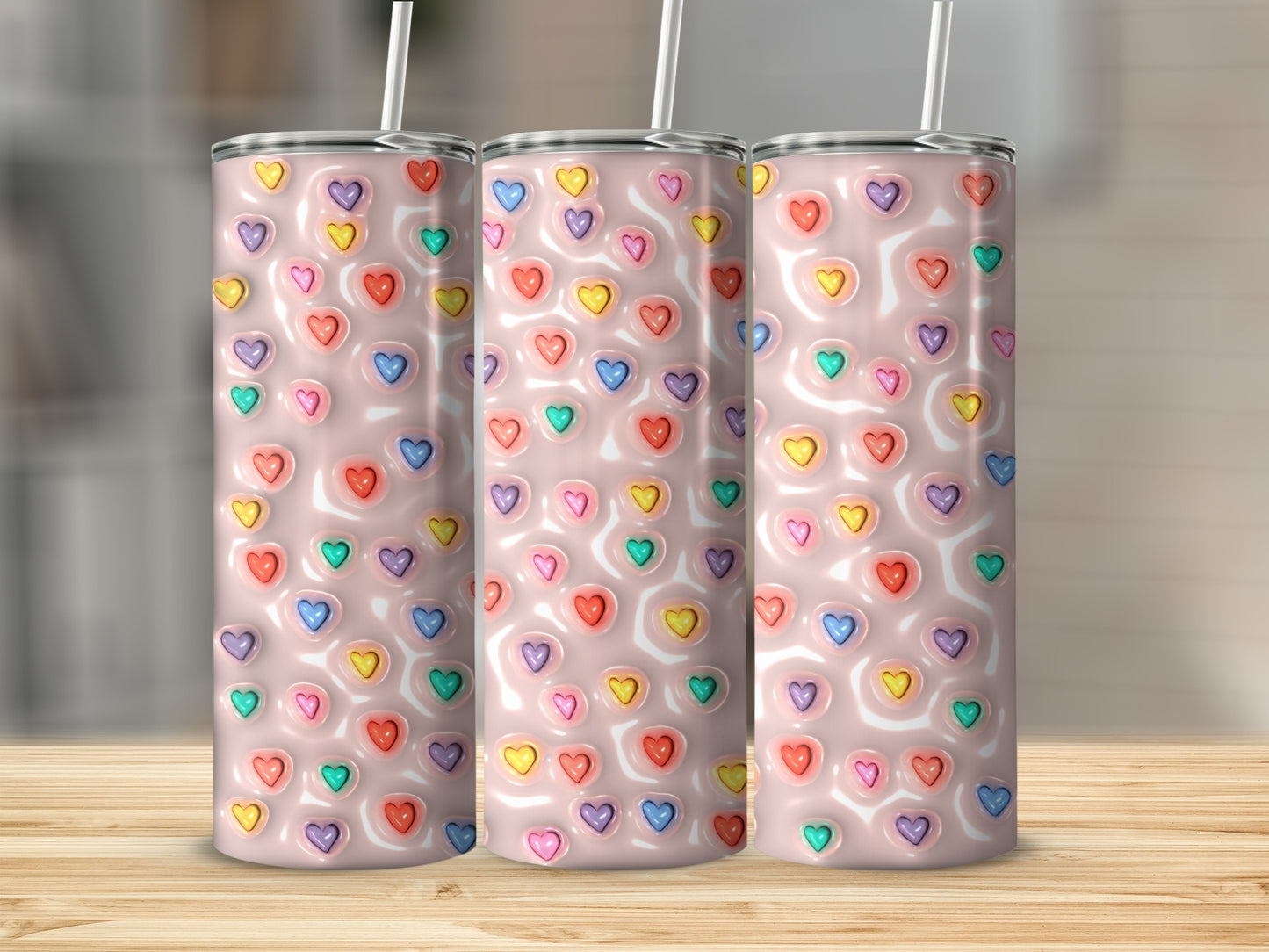 Colorful Heart Patterned Tumbler for Drinks