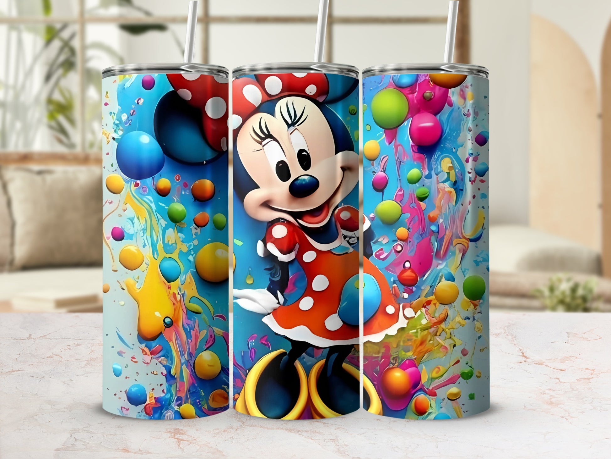 Colorful Splatter Minnie Design Custom Tumbler