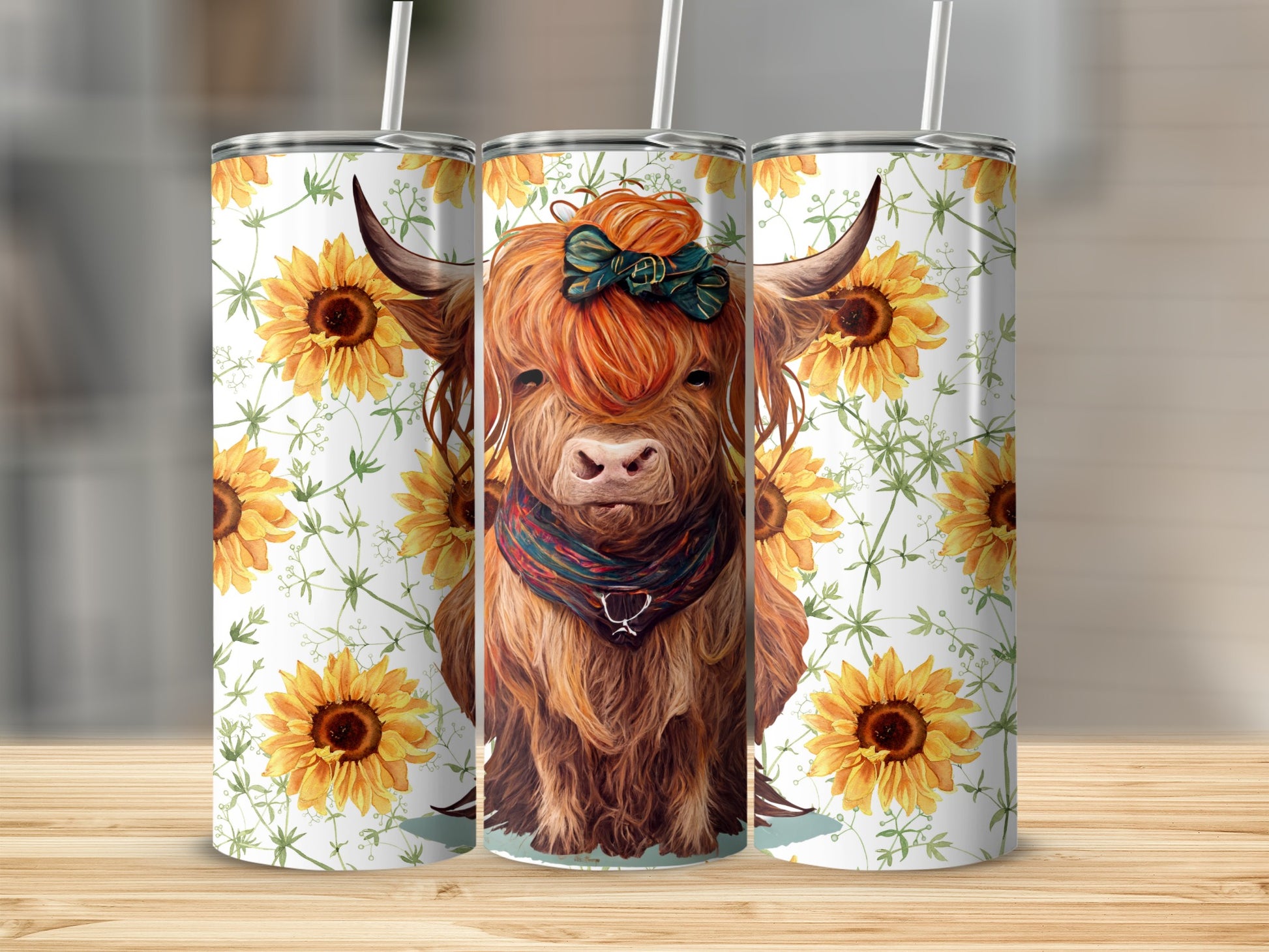 Cute Highland Cow with Sunflowers Tumbler Product