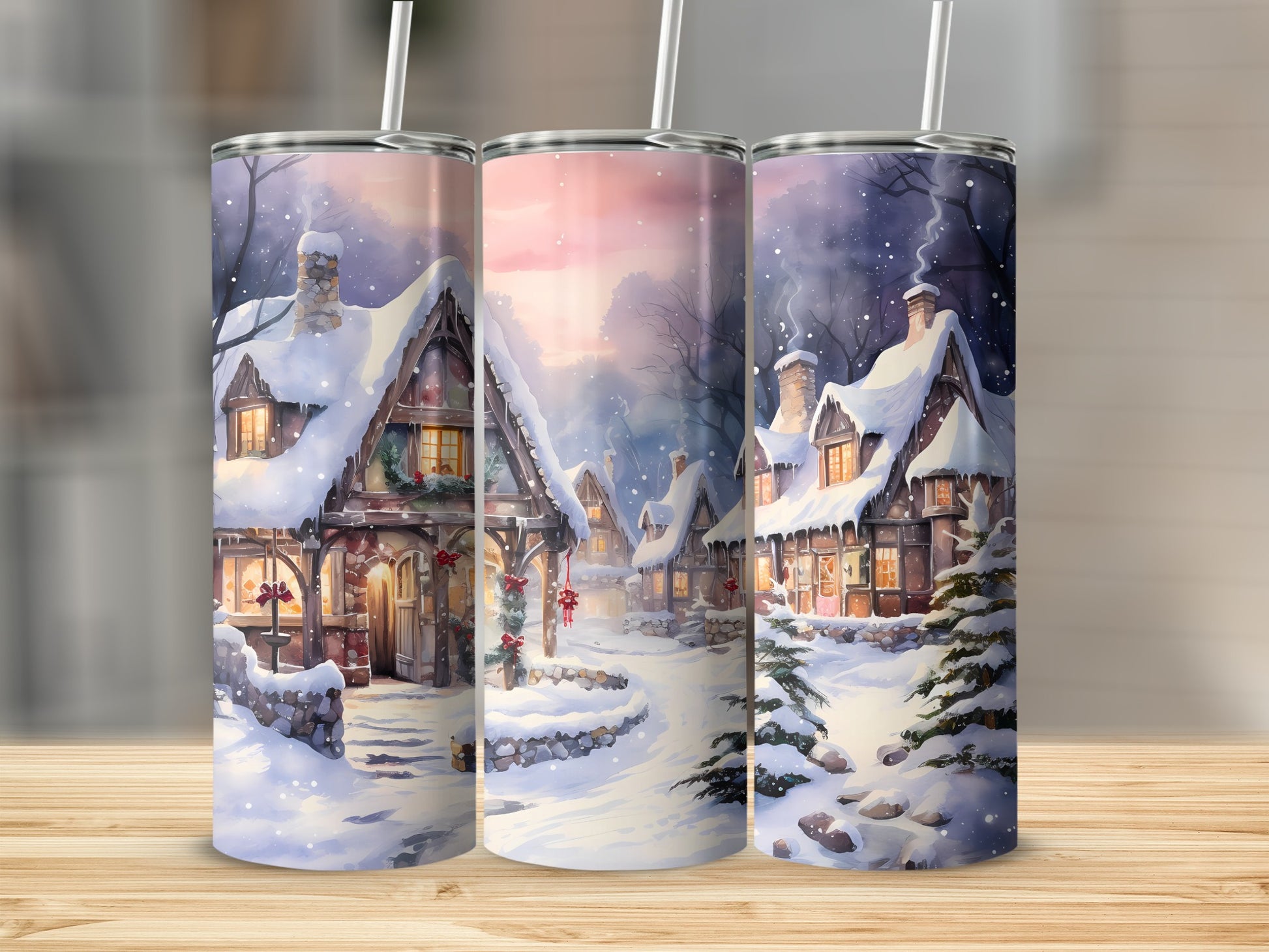 Cozy Snowy Cottage Scene Insulated Tumbler