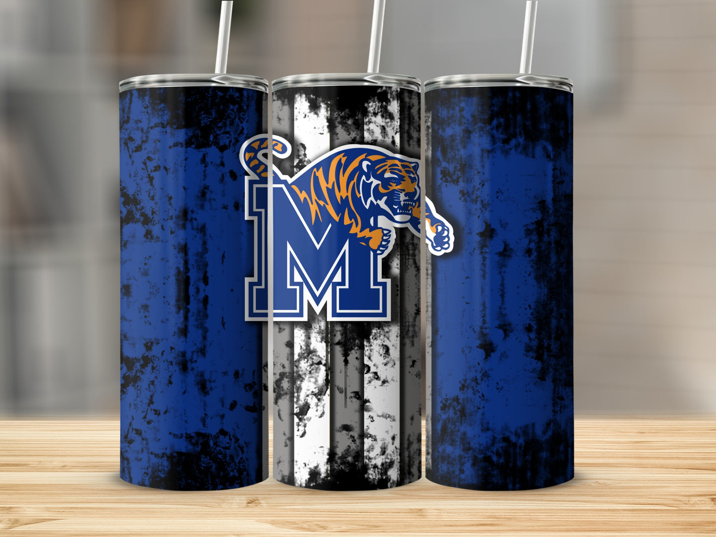Blue and Black Tiger M Logo Tumblers Stainless Steel Set