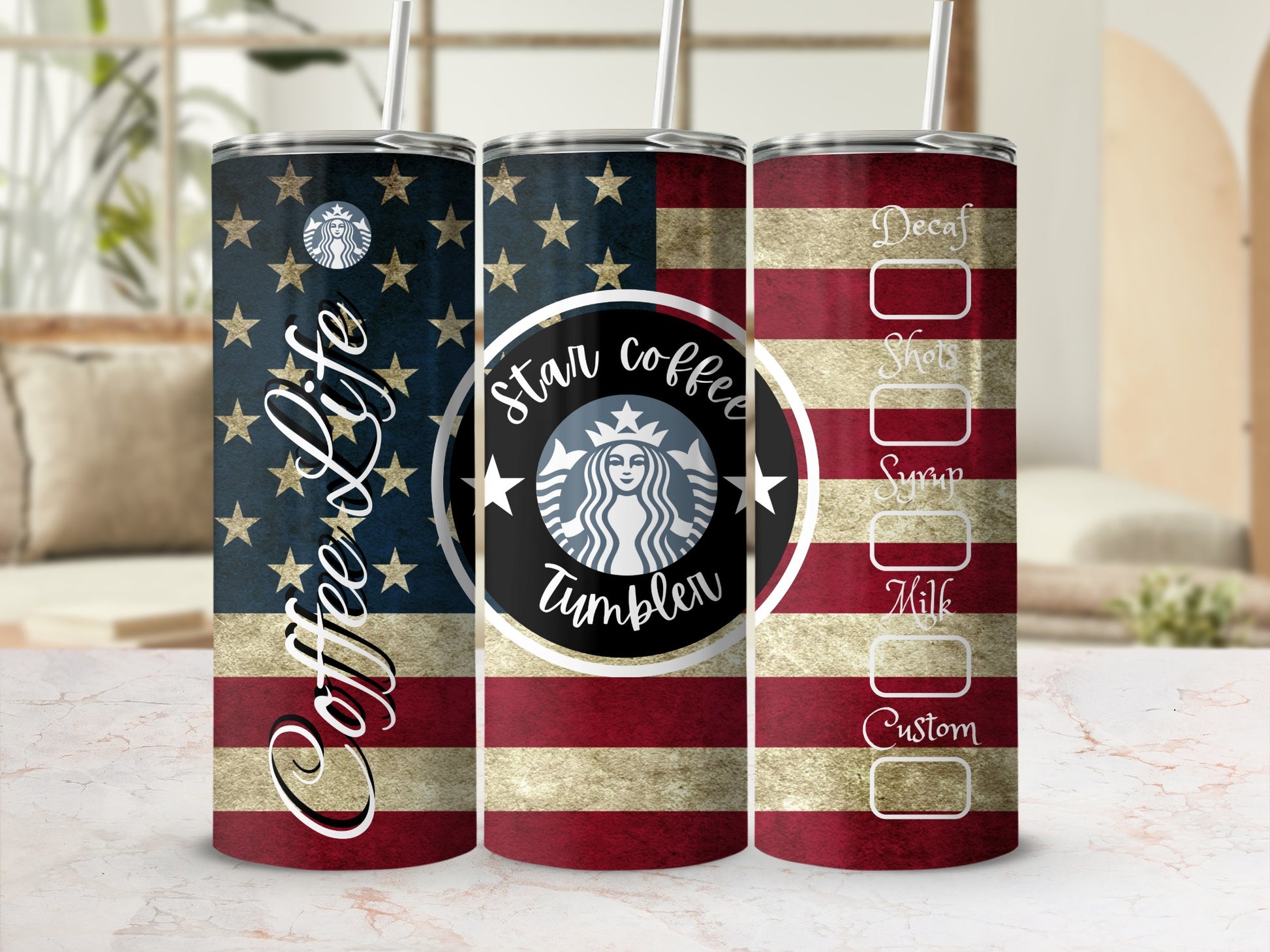 American Flag Star Coffee Life Custom Tumbler Cup