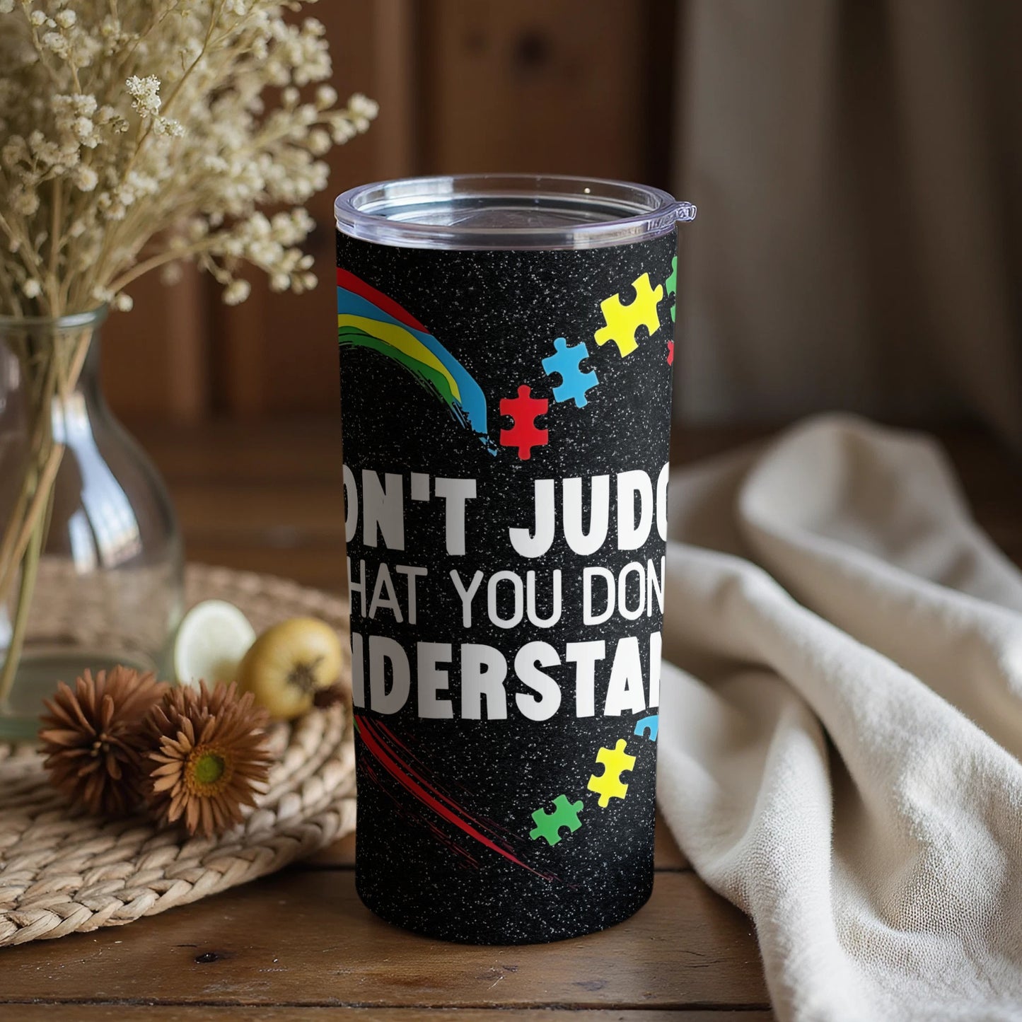 Puzzle Pieces Graphic with Inspiring Message Tumbler