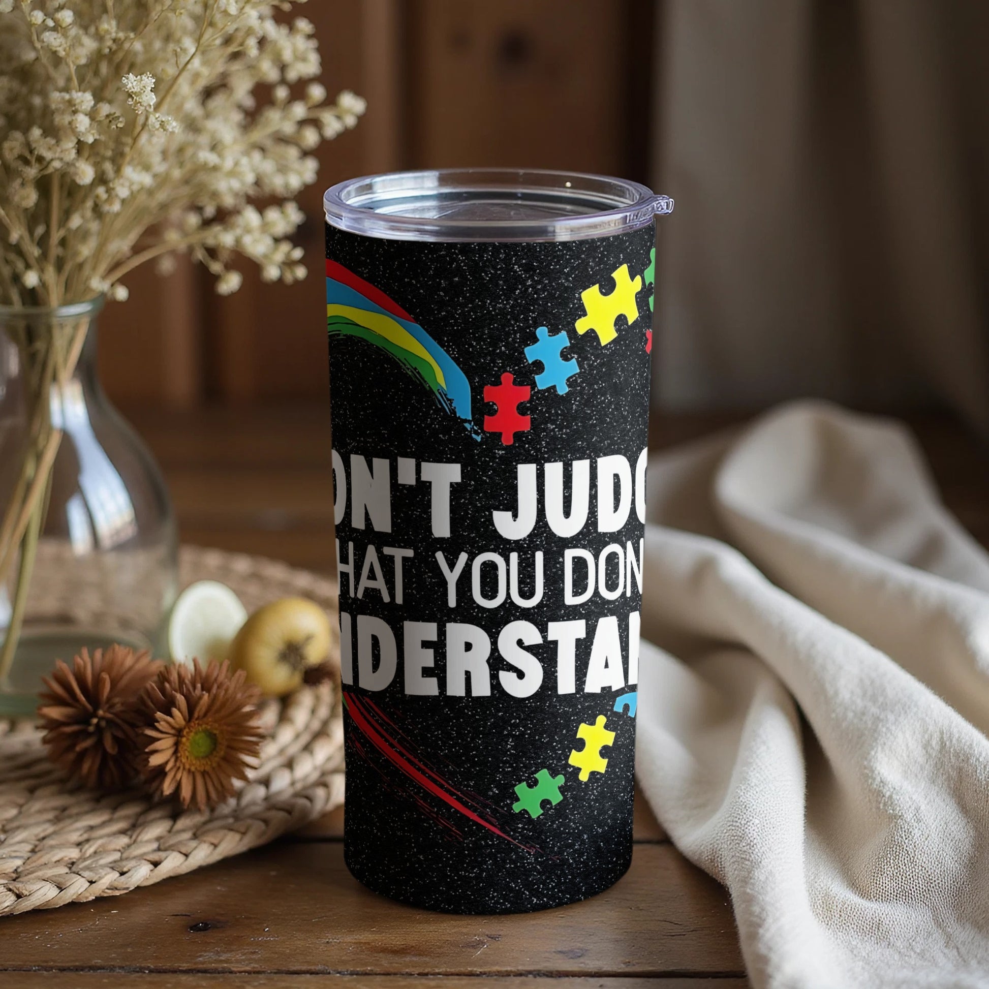 Puzzle Pieces Graphic with Inspiring Message Tumbler