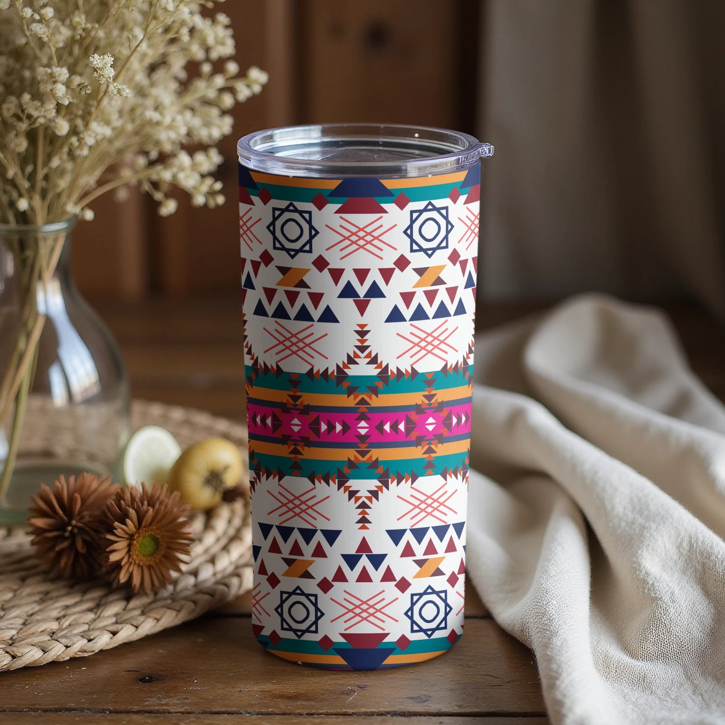 Colorful Aztec Inspired Pattern Travel Tumbler Product
