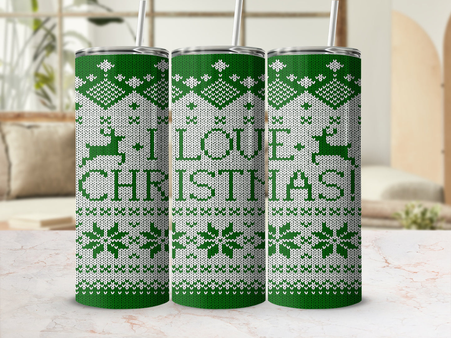 Ugly Christmas Sweater Reindeer I Love Christmas Tumbler product type