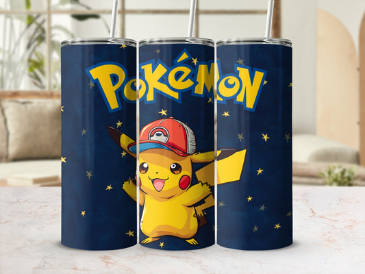 Pikachu with Hat and Stars Design Tumbler