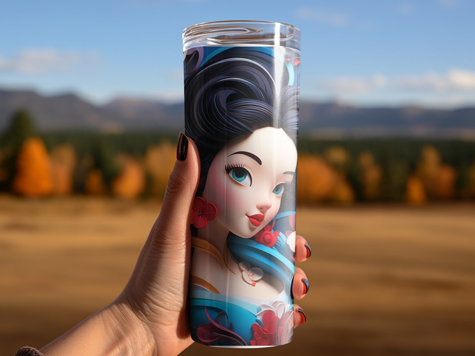 Artistic Travel Mug Featuring Captivating Illustration
