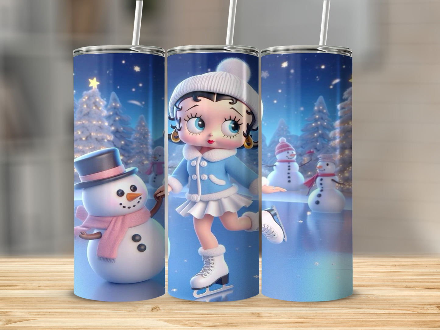 Cute Winter Scene with Girl Ice Skating Tumbler