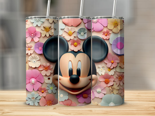 Bright Floral Mickey Mouse Tumbler with Straw Product
