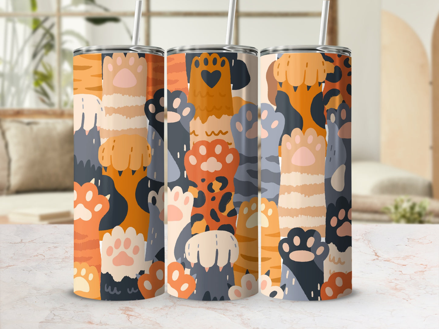 Cute Colorful Cat Paws Illustration Tumbler