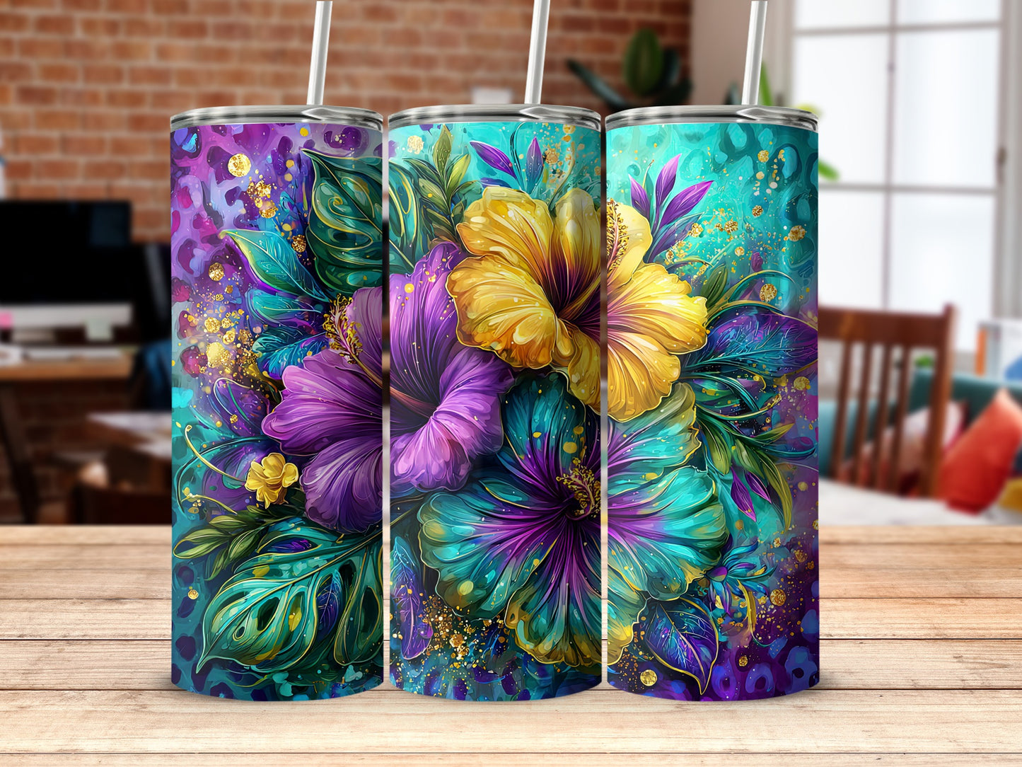 Colorful Floral Patterned Stainless Steel Tumblers